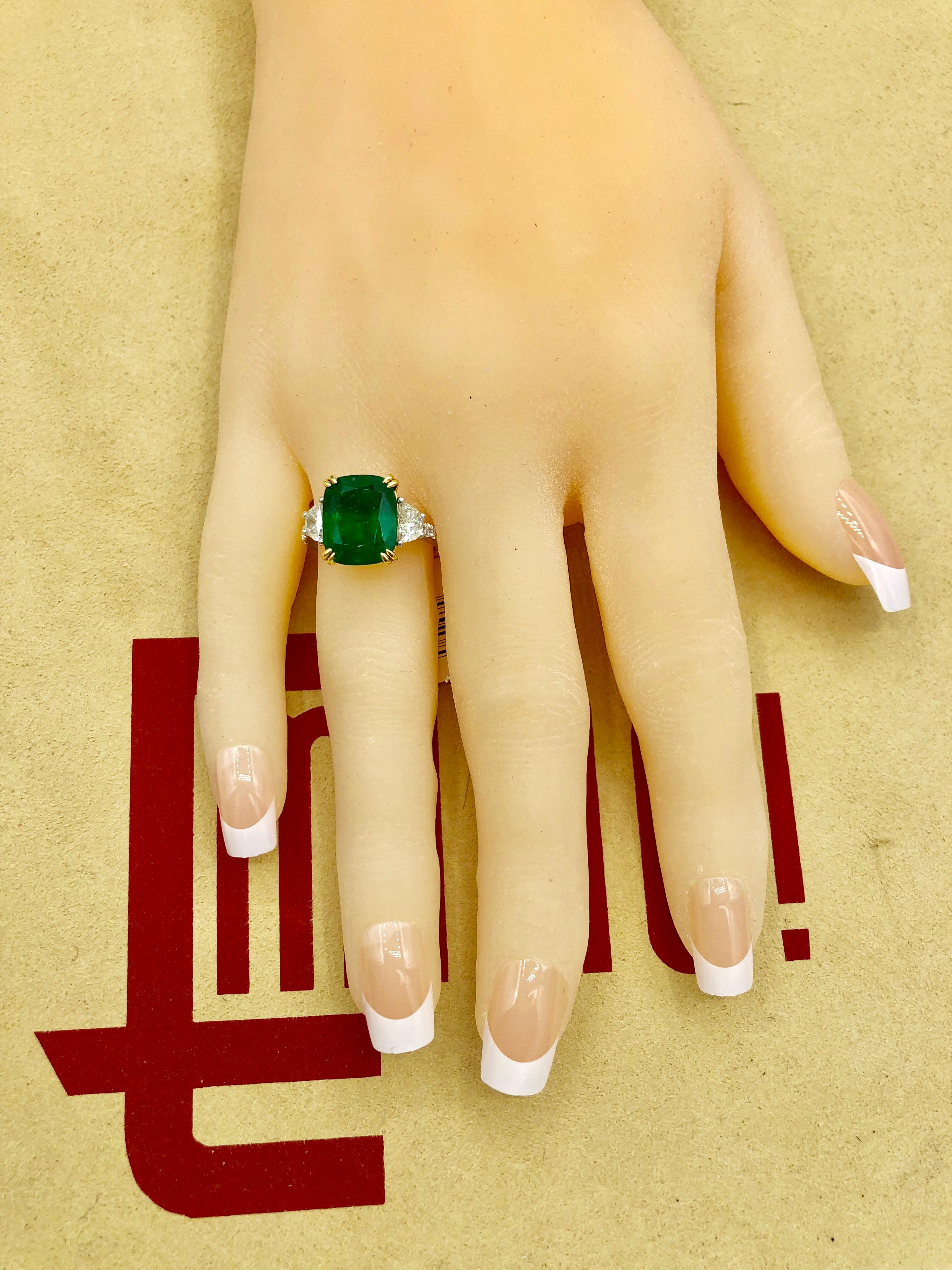 Emilio Jewelry Certified 6.85 Carat Vivid Green Emerald Diamond Platinum Ring 9