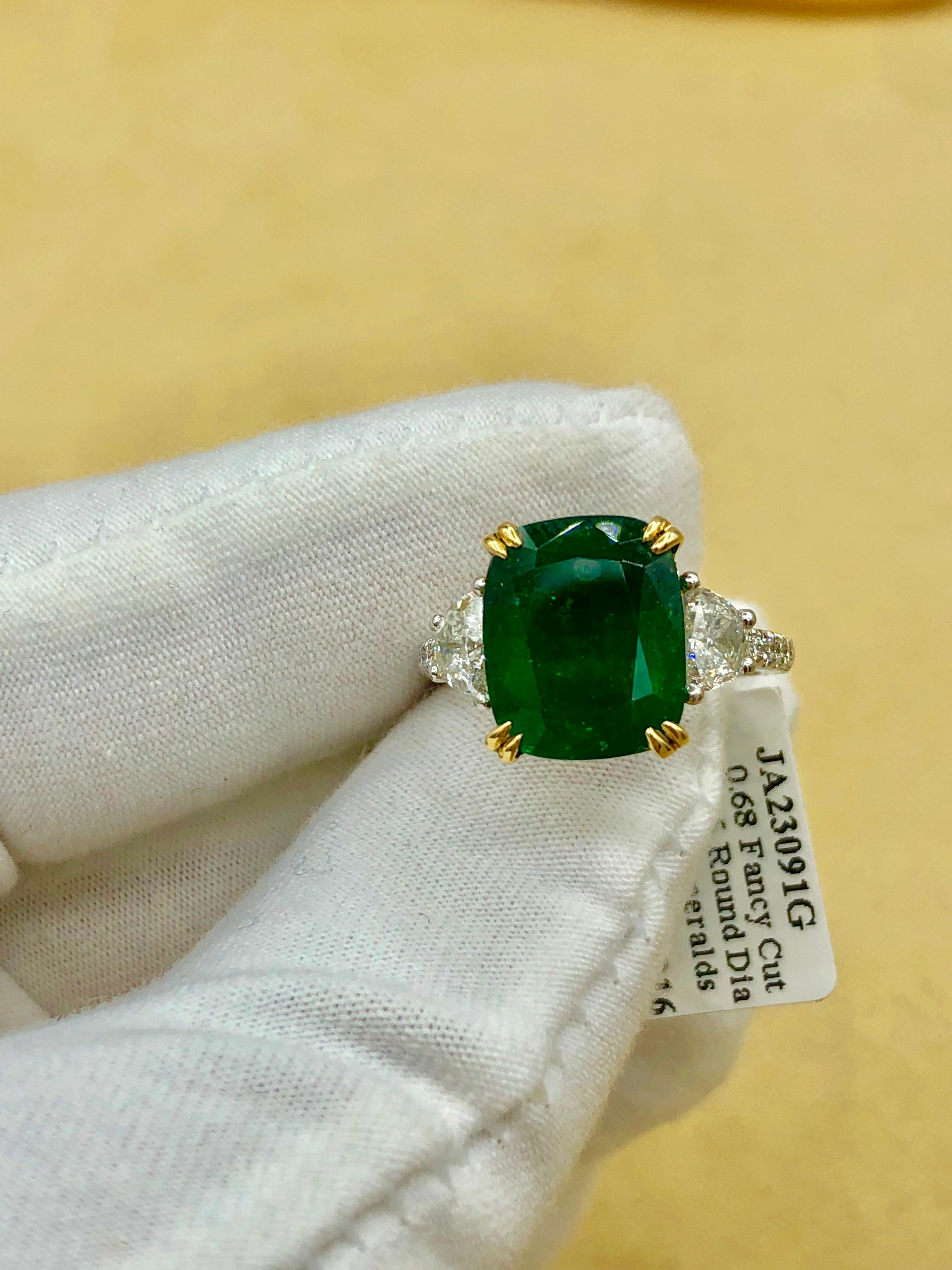 Emilio Jewelry Certified 6.85 Carat Vivid Green Emerald Diamond Platinum Ring 11