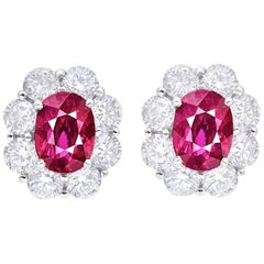 Emilio Jewelry Certified 7.00 Carat No Heat Ruby Diamond Earrings