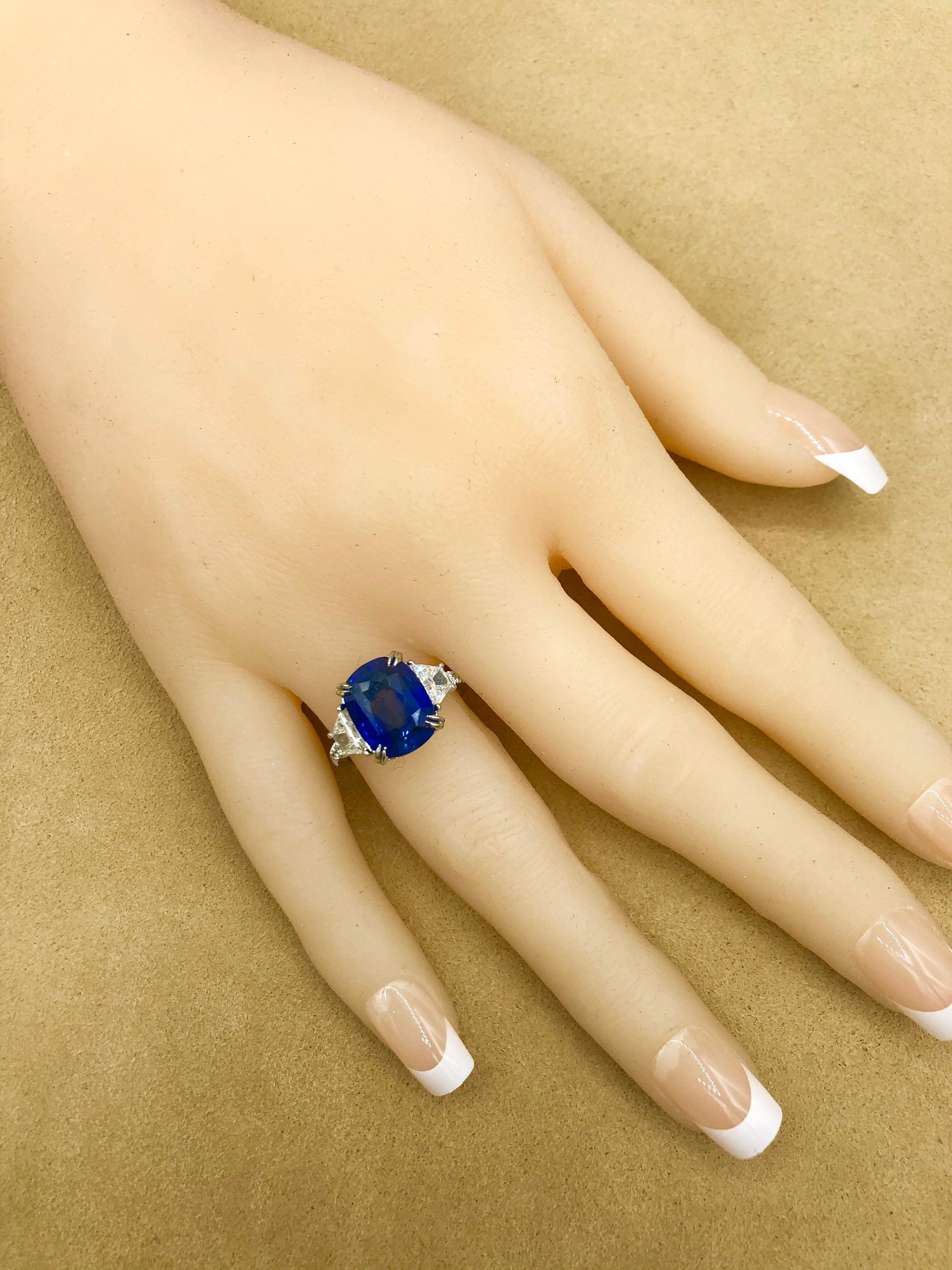 Emilio Jewelry Certified 7.04 Carat Vivid Cornflower Blue Sapphire Diamond Ring 7
