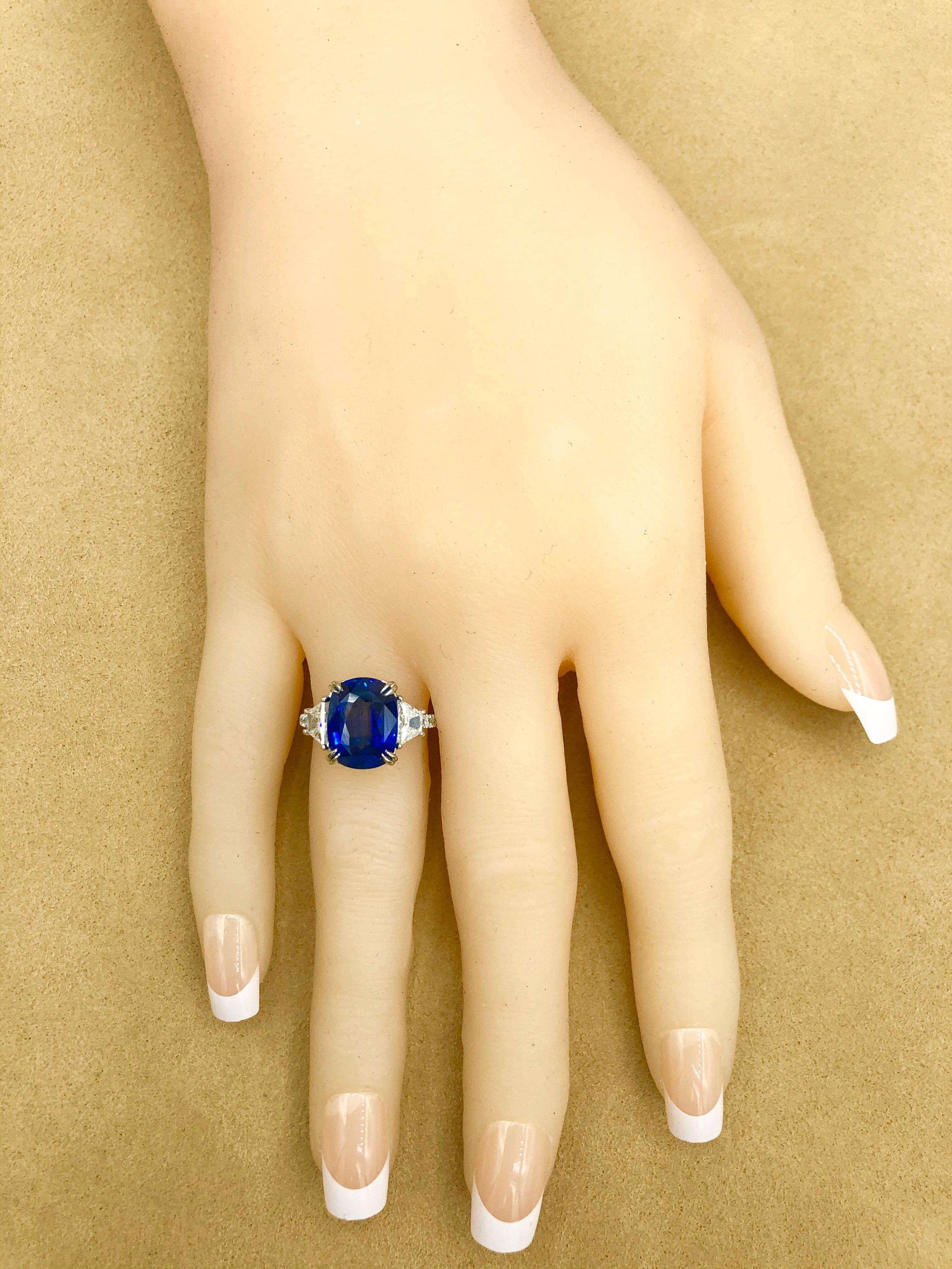 Emilio Jewelry Certified 7.04 Carat Vivid Cornflower Blue Sapphire Diamond Ring 8