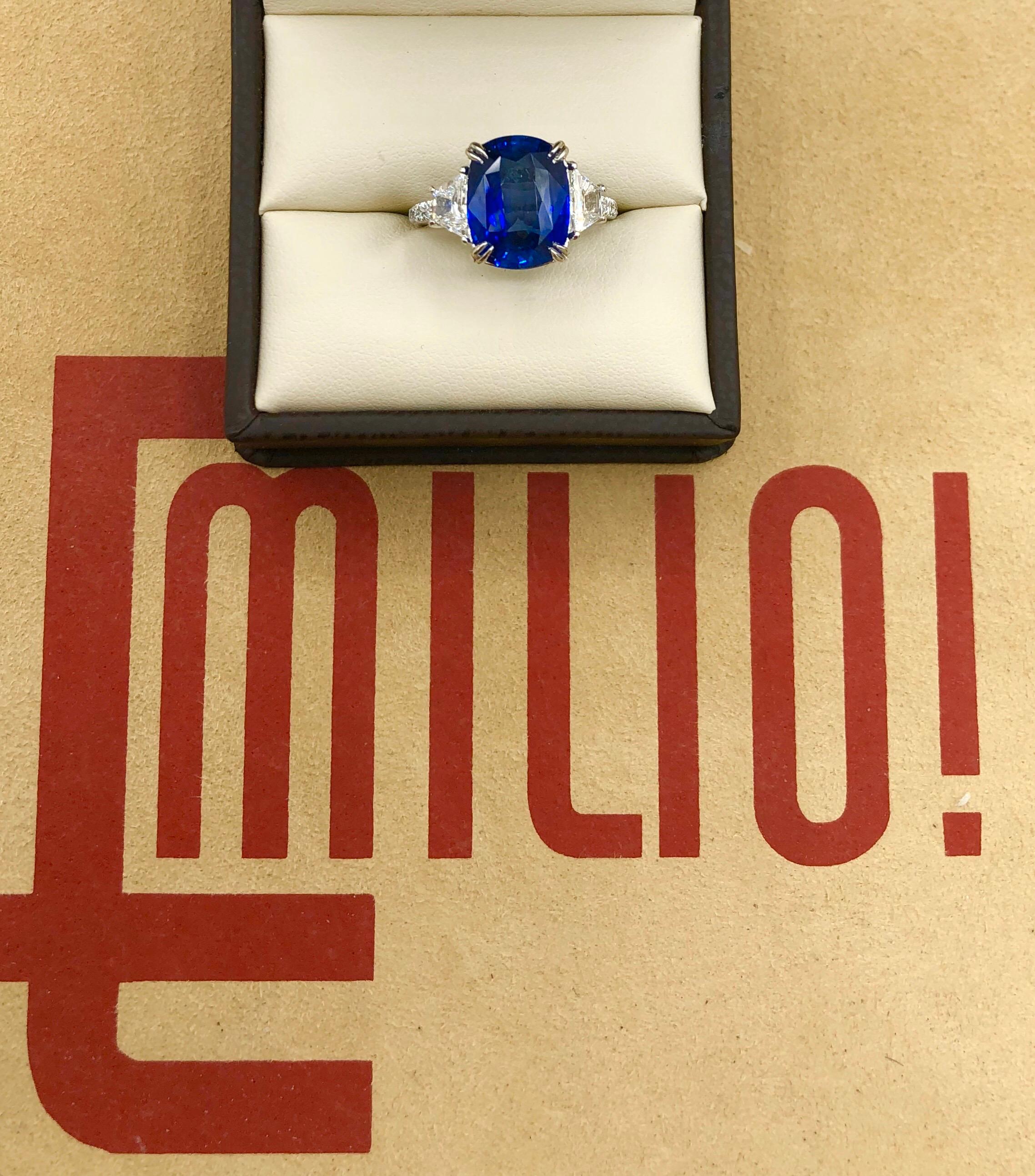 Emilio Jewelry Certified 7.04 Carat Vivid Cornflower Blue Sapphire Diamond Ring 1