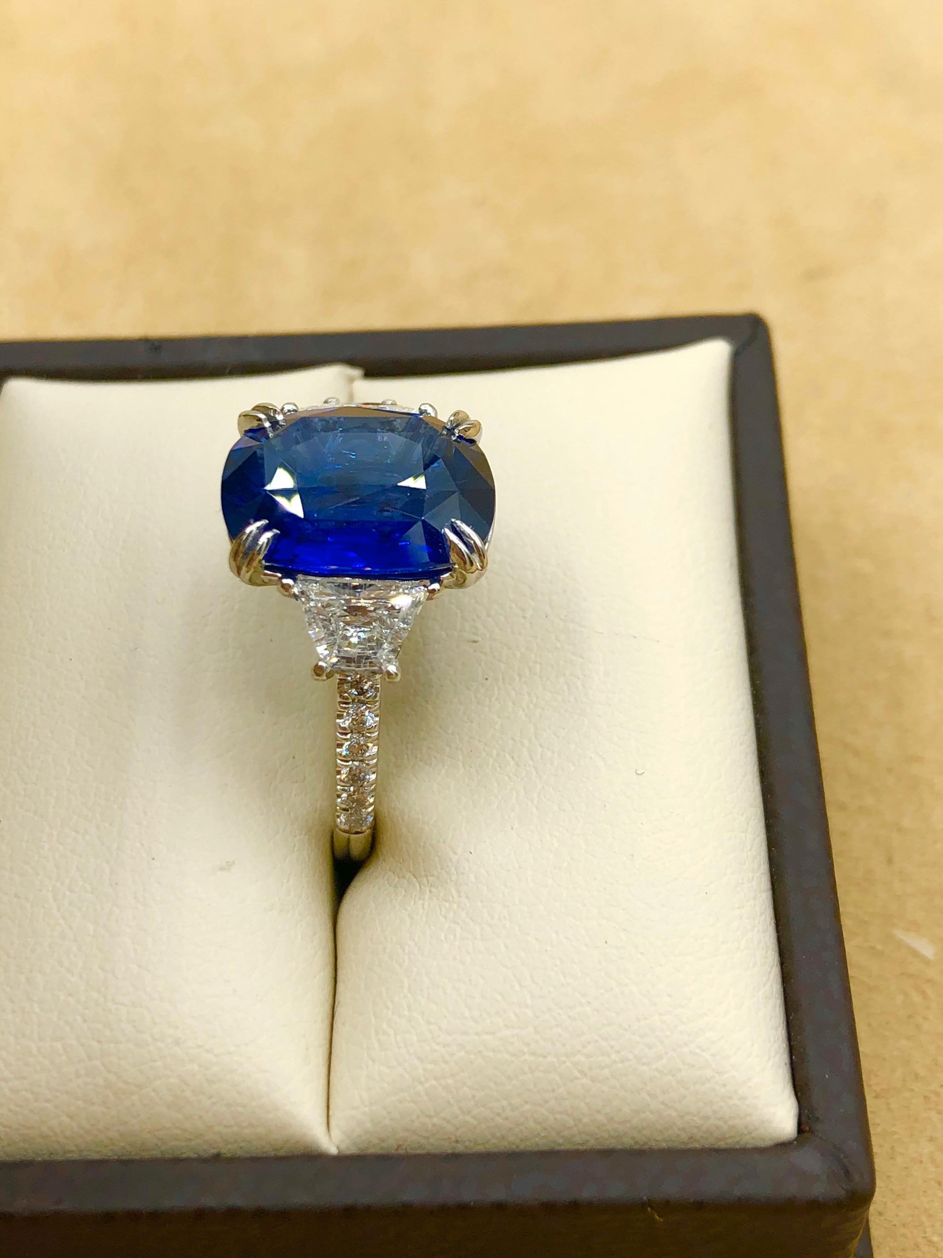 Emilio Jewelry Certified 7.04 Carat Vivid Cornflower Blue Sapphire Diamond Ring 3