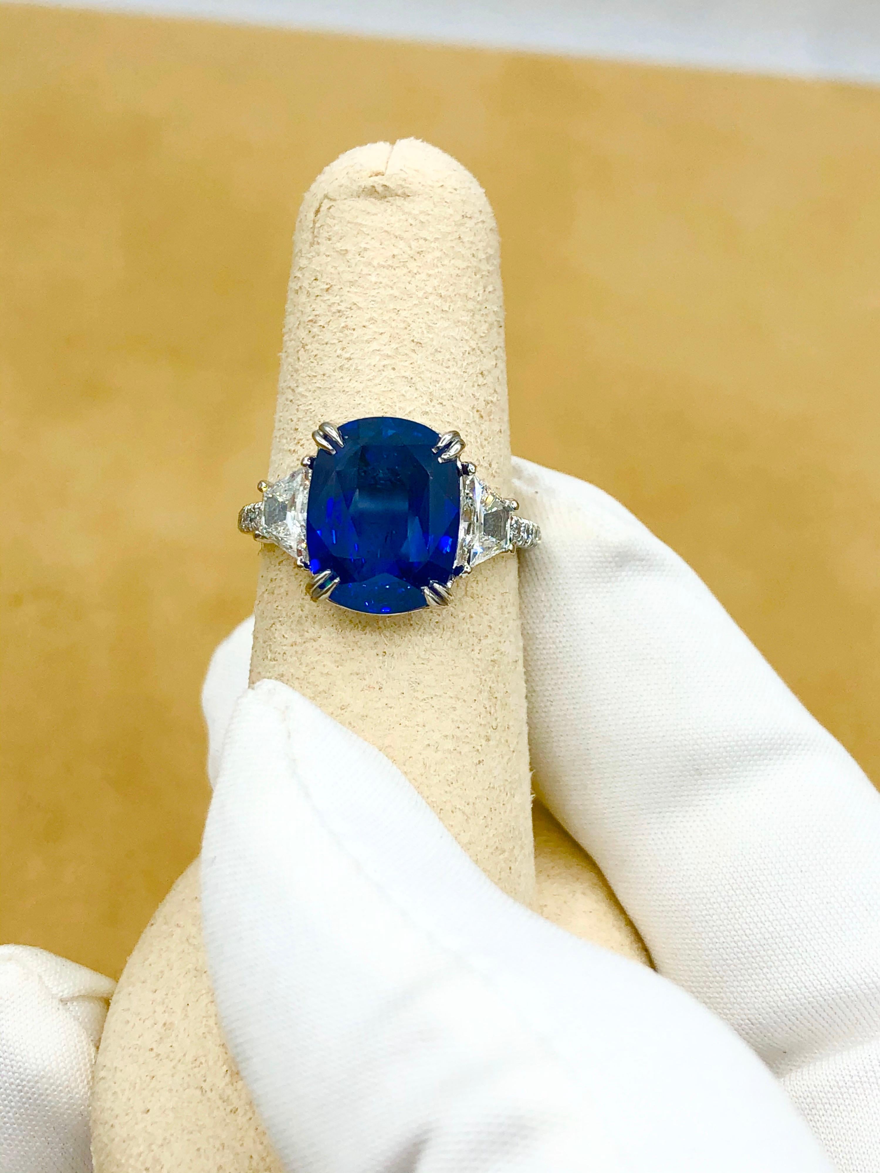 Emilio Jewelry Certified 7.04 Carat Vivid Cornflower Blue Sapphire Diamond Ring 4