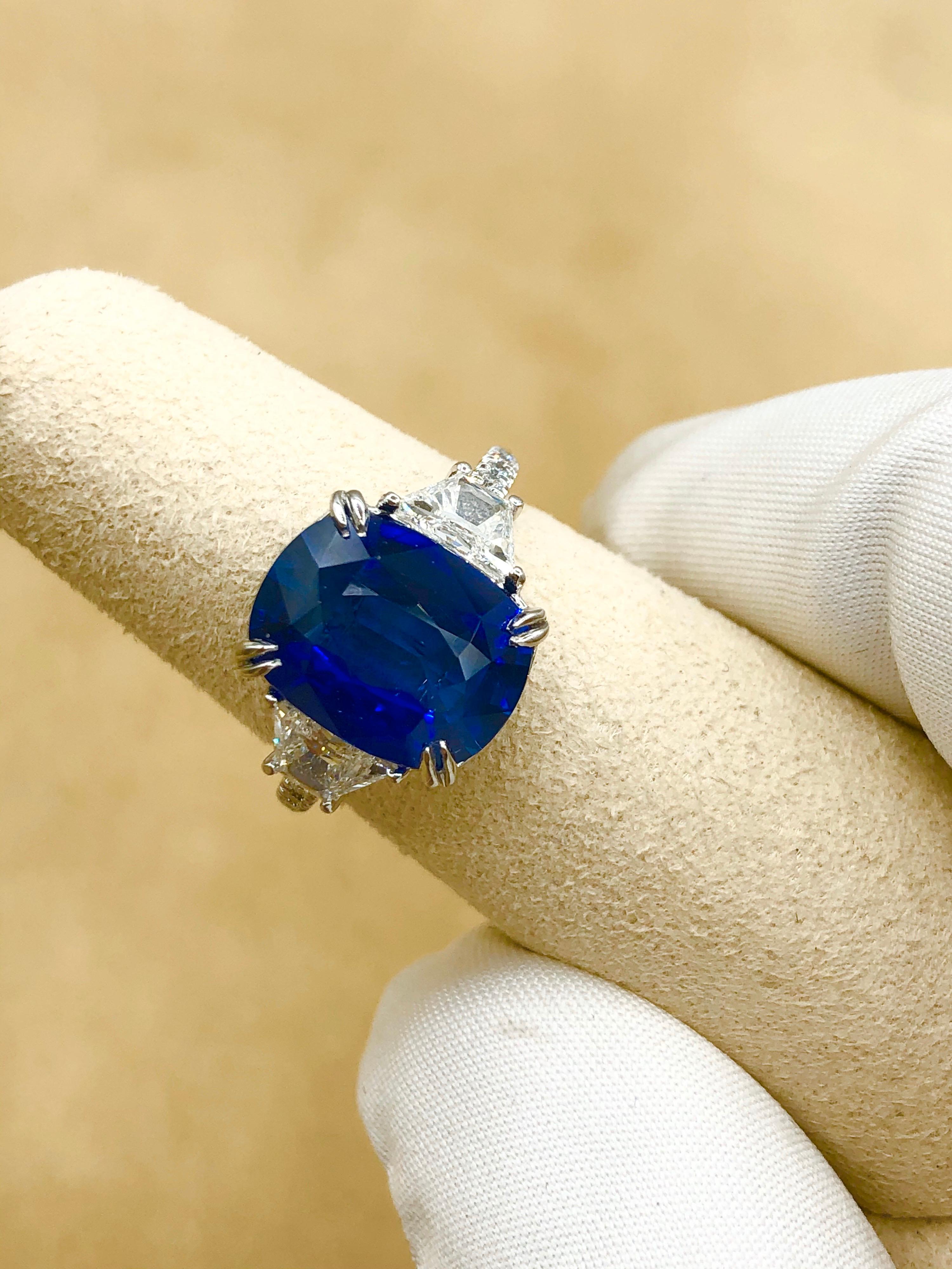Emilio Jewelry Certified 7.04 Carat Vivid Cornflower Blue Sapphire Diamond Ring 5