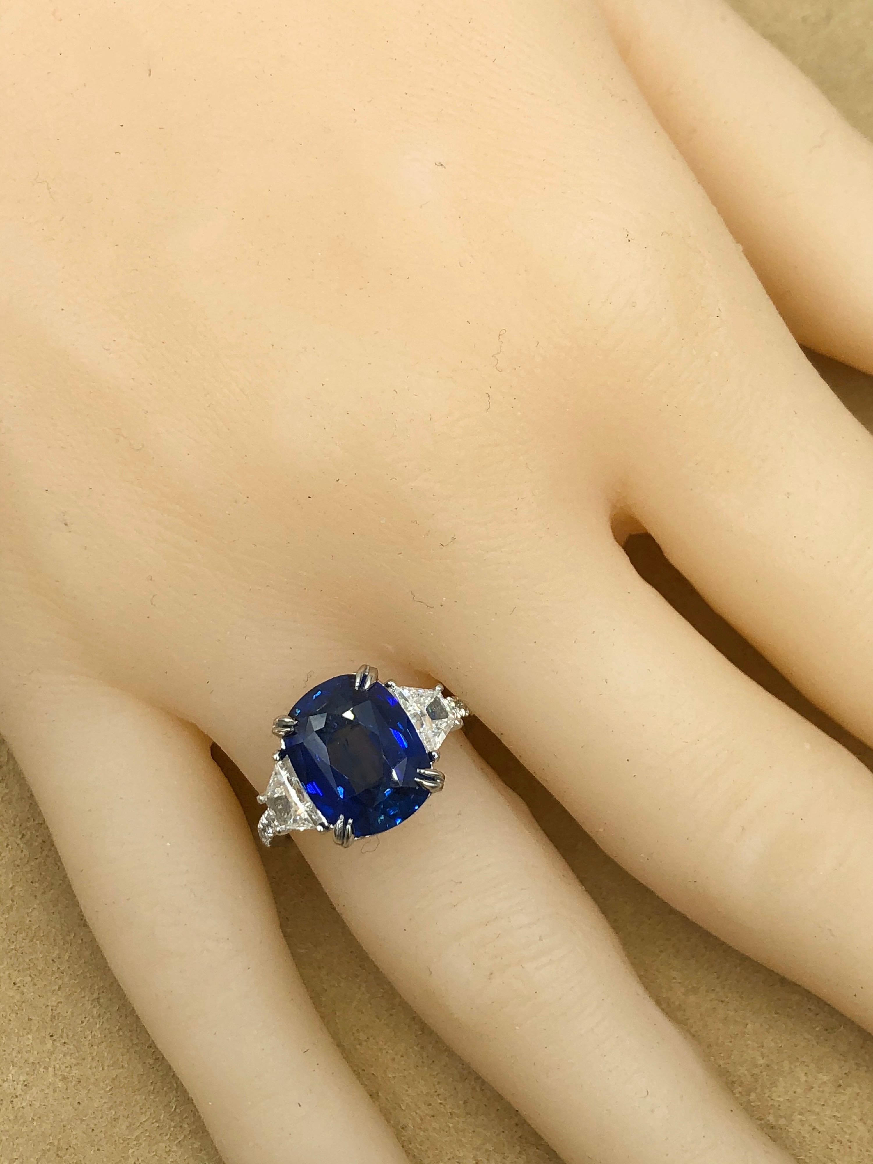 Emilio Jewelry Certified 7.04 Carat Vivid Cornflower Blue Sapphire Diamond Ring 6