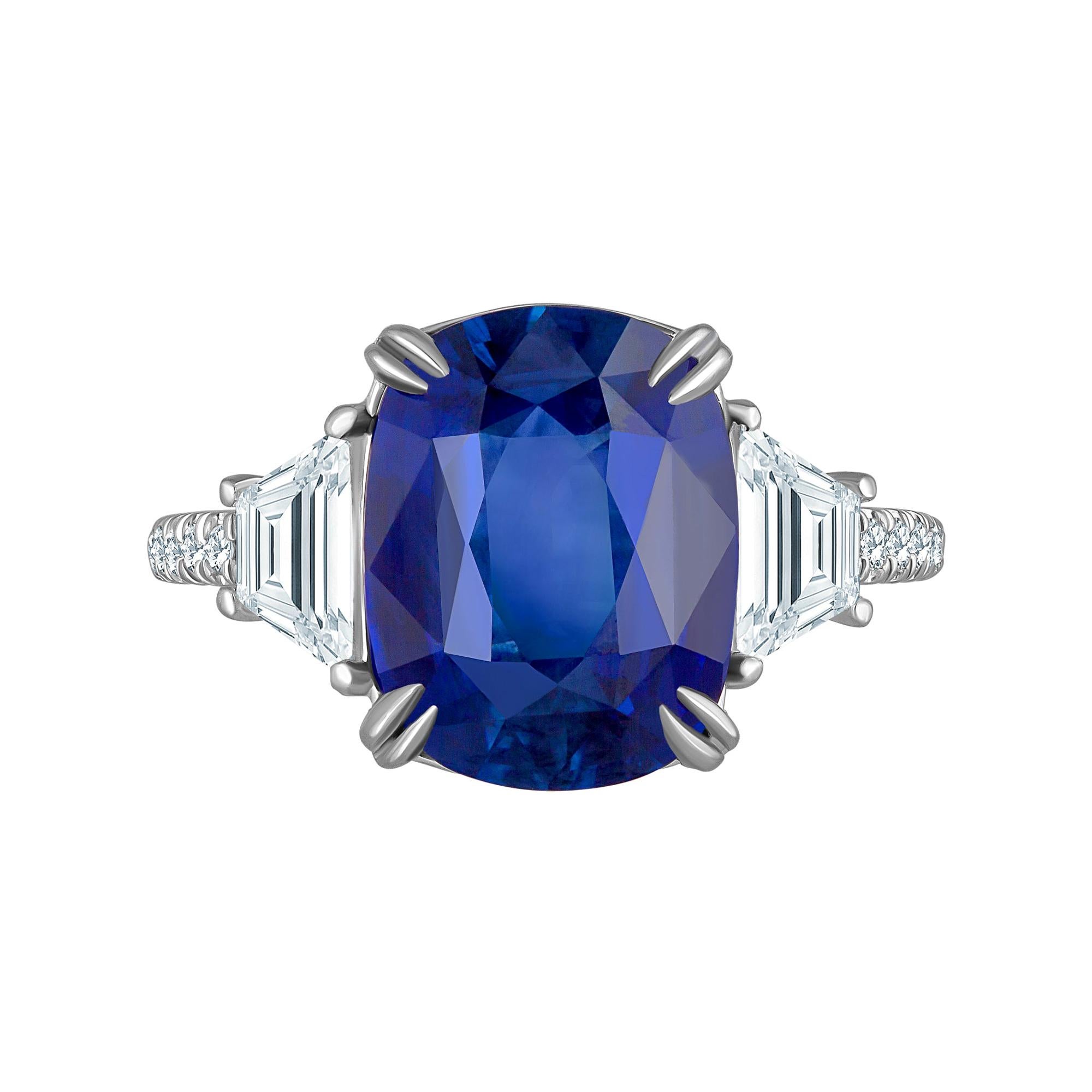 Emilio Jewelry Certified 7.04 Carat Vivid Cornflower Blue Sapphire Diamond Ring
