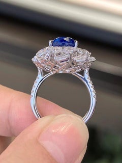 Emilio Jewelry Certified 7.34 Carat No Heat Cornflower Blue Sapphire Ring
