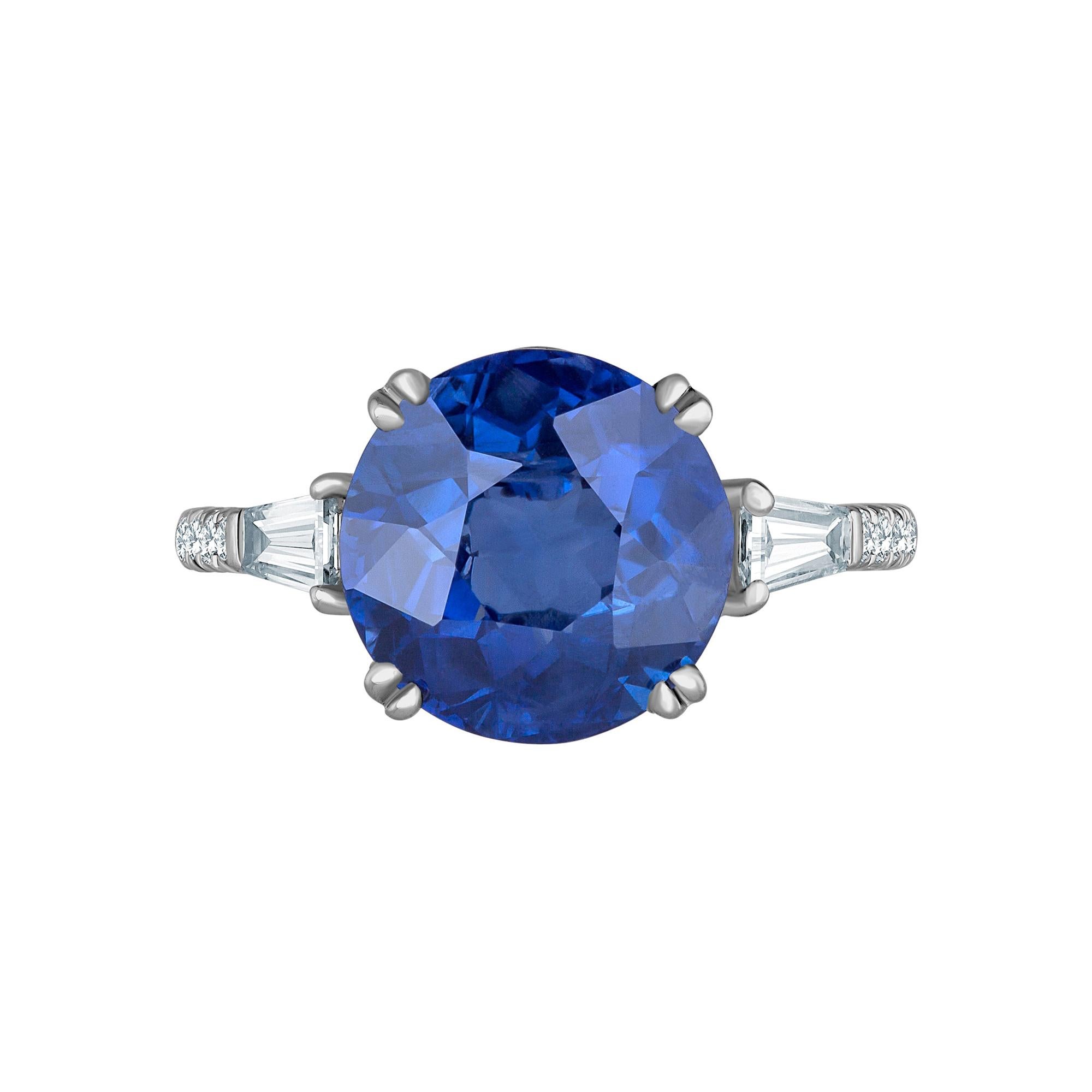Anillo de diamantes con zafiro redondo certificado por Emilio Jewelry de 7,46 quilates