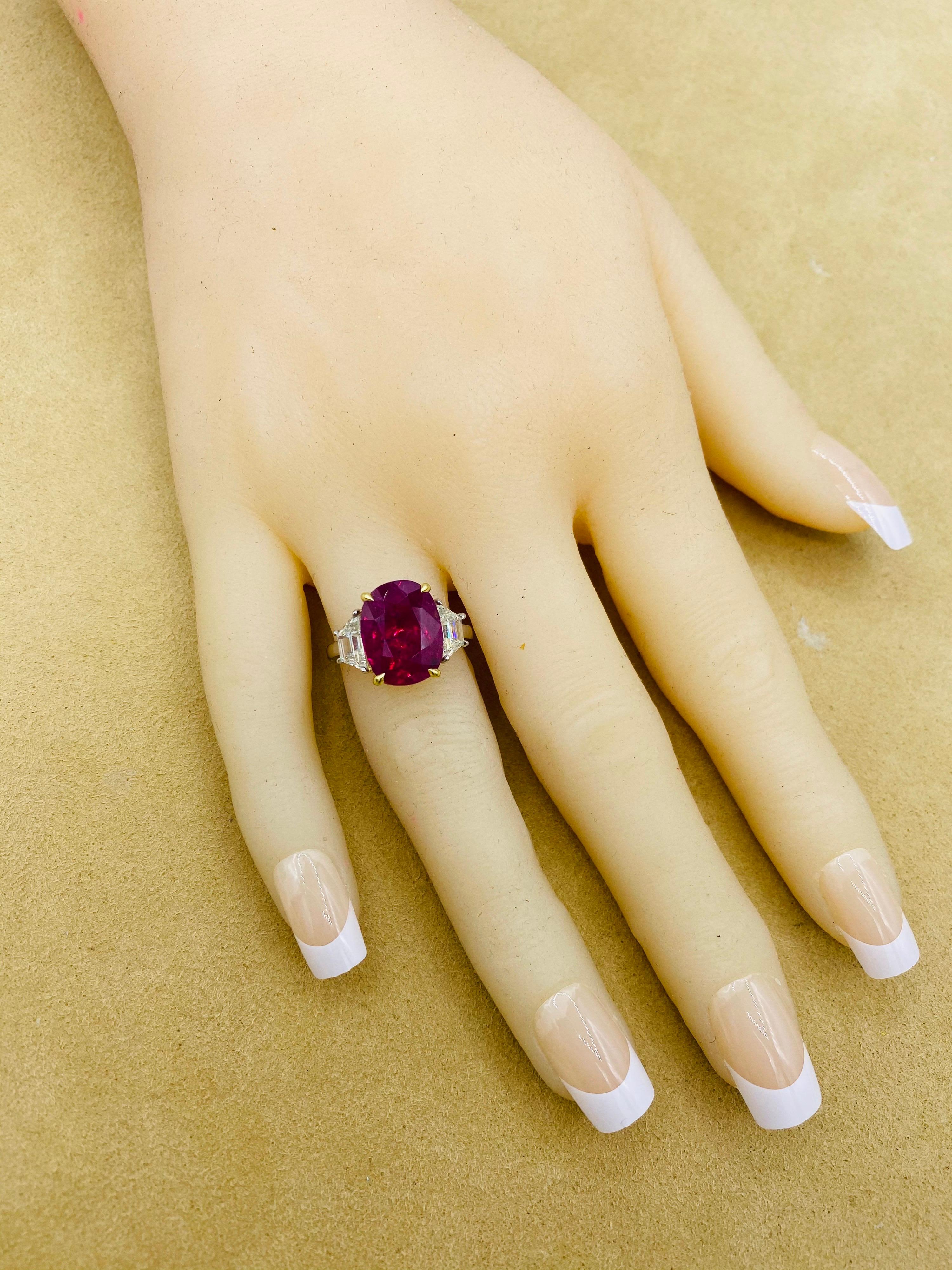 Oval Cut Emilio Jewelry Certified No Heat 7.50 Carat Ruby Diamond Ring