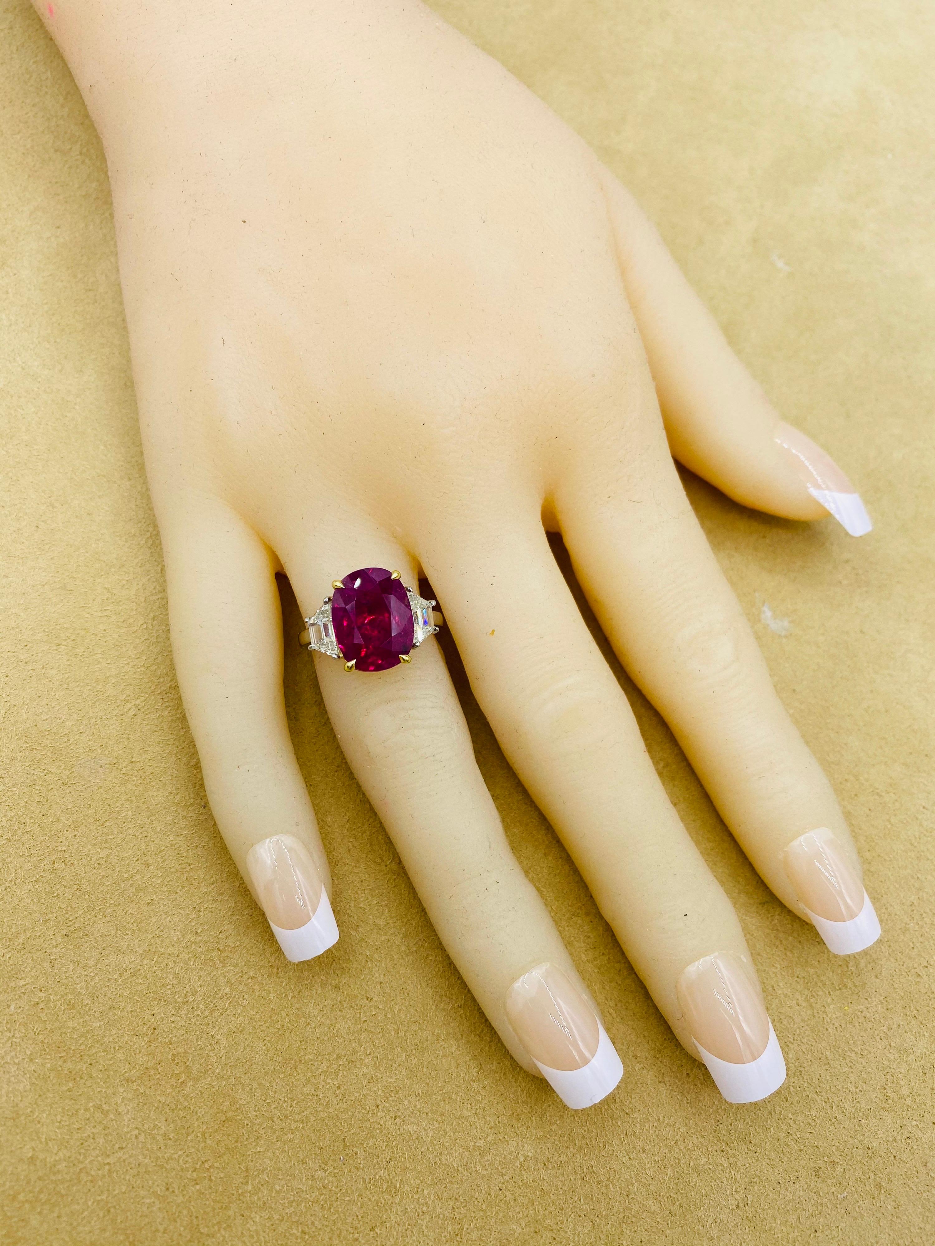 Emilio Jewelry Certified No Heat 7.50 Carat Ruby Diamond Ring In New Condition In New York, NY