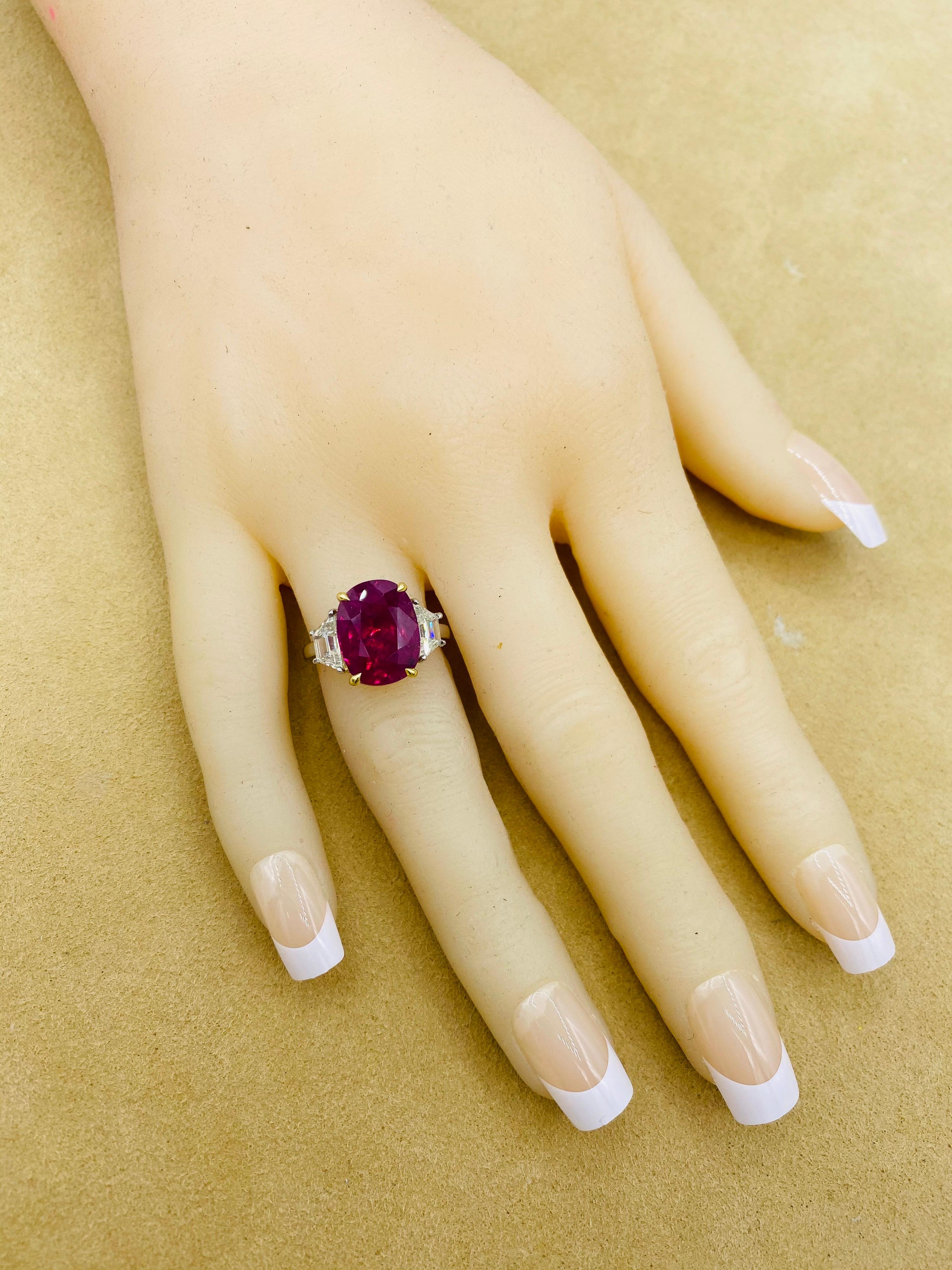 Women's or Men's Emilio Jewelry Certified No Heat 7.50 Carat Ruby Diamond Ring