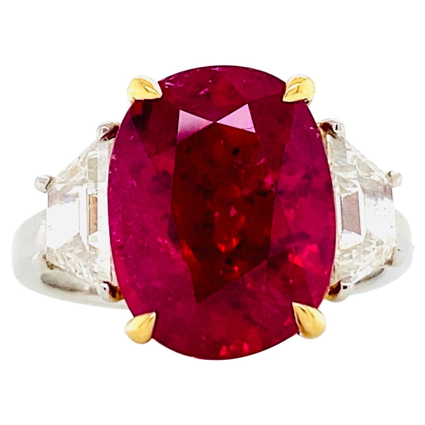 Emilio Jewelry Certified No Heat 7.50 Carat Ruby Diamond Ring