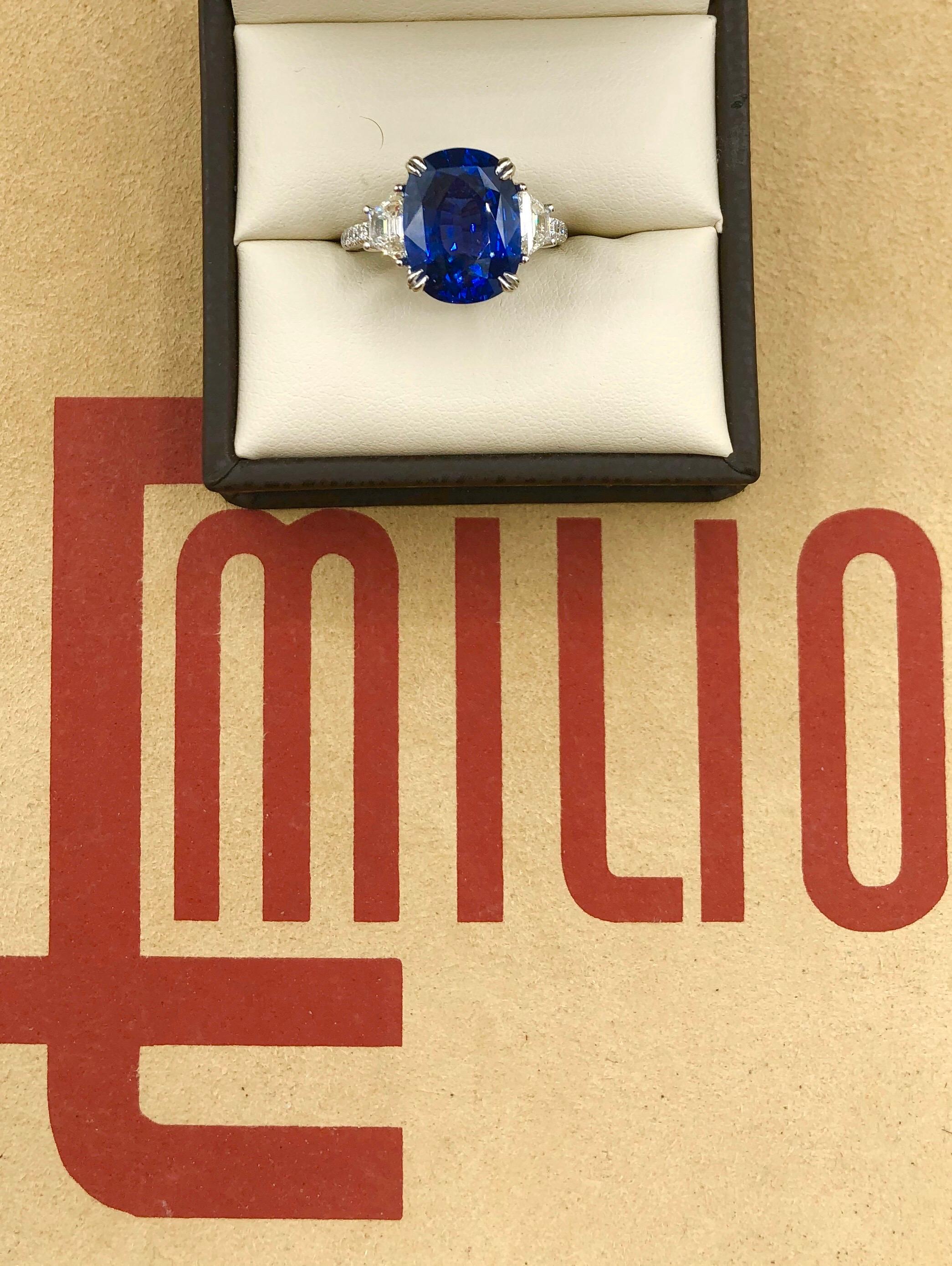 Emilio Jewelry Certified 7.96 Carat Sapphire Diamond Ring In New Condition In New York, NY