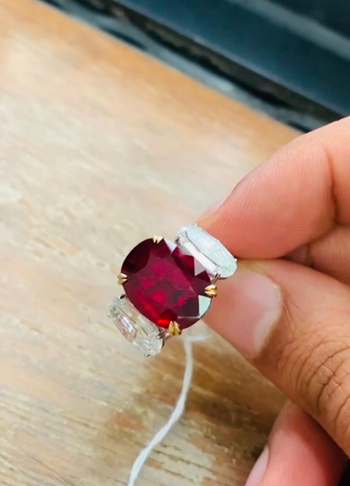 From Emilio Jewelry, a well known and respected wholesaler/dealer located in the Iconic Gem Tower/Gia Building in New York's Diamond District.

Featuring one of the most spectacular rubies of all time. 
Certified as: Burma no heat mogok 
Color: