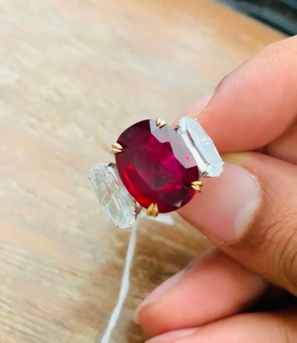 Cushion Cut Emilio Jewelry Certified 8.00 Carat Burma No Heat Pigeons Blood Ruby Ring For Sale