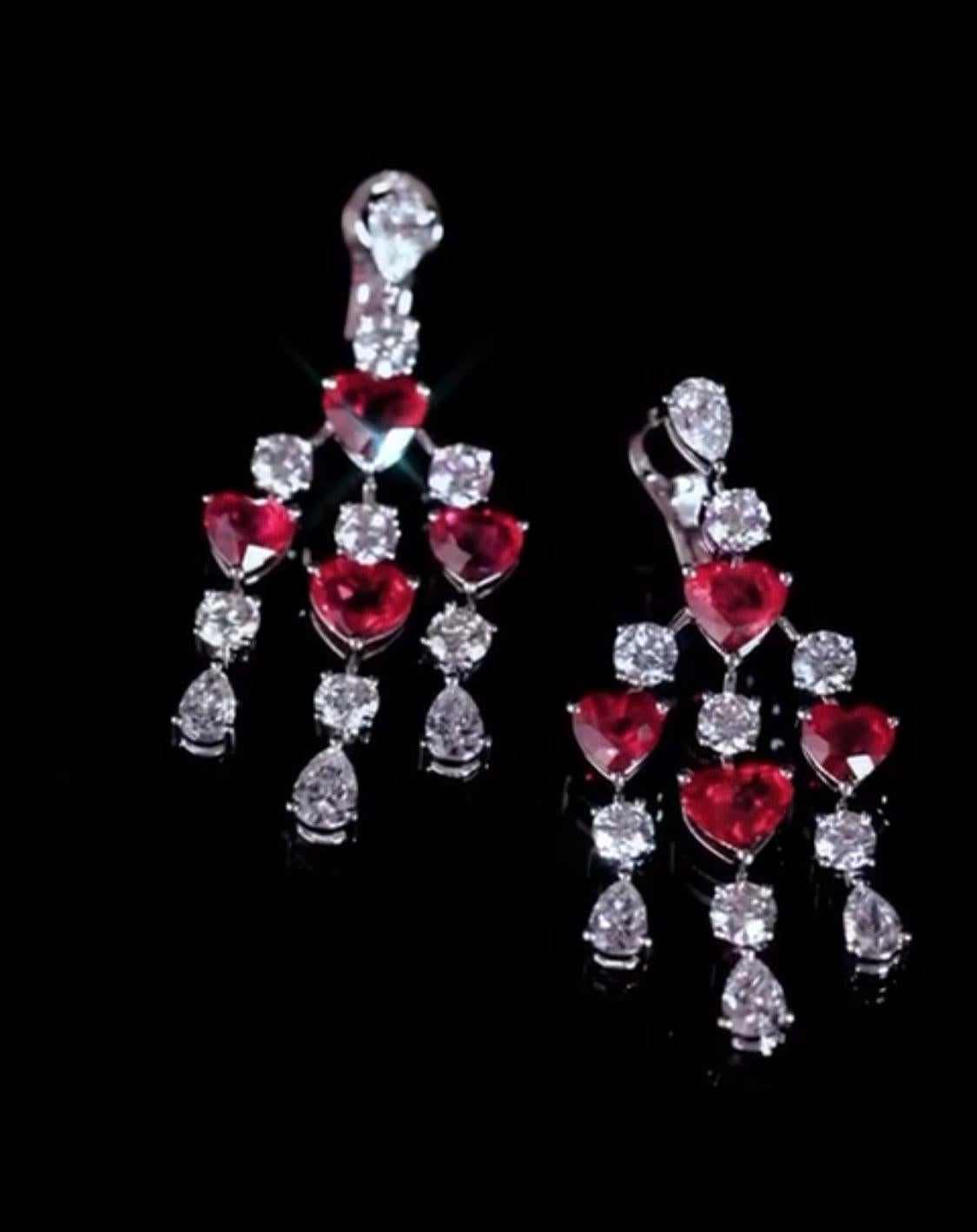 Emilio Jewelry, collier et boucles d'oreilles cœur en rubis certifié 84,00 carats, sans chaleur Neuf - En vente à New York, NY