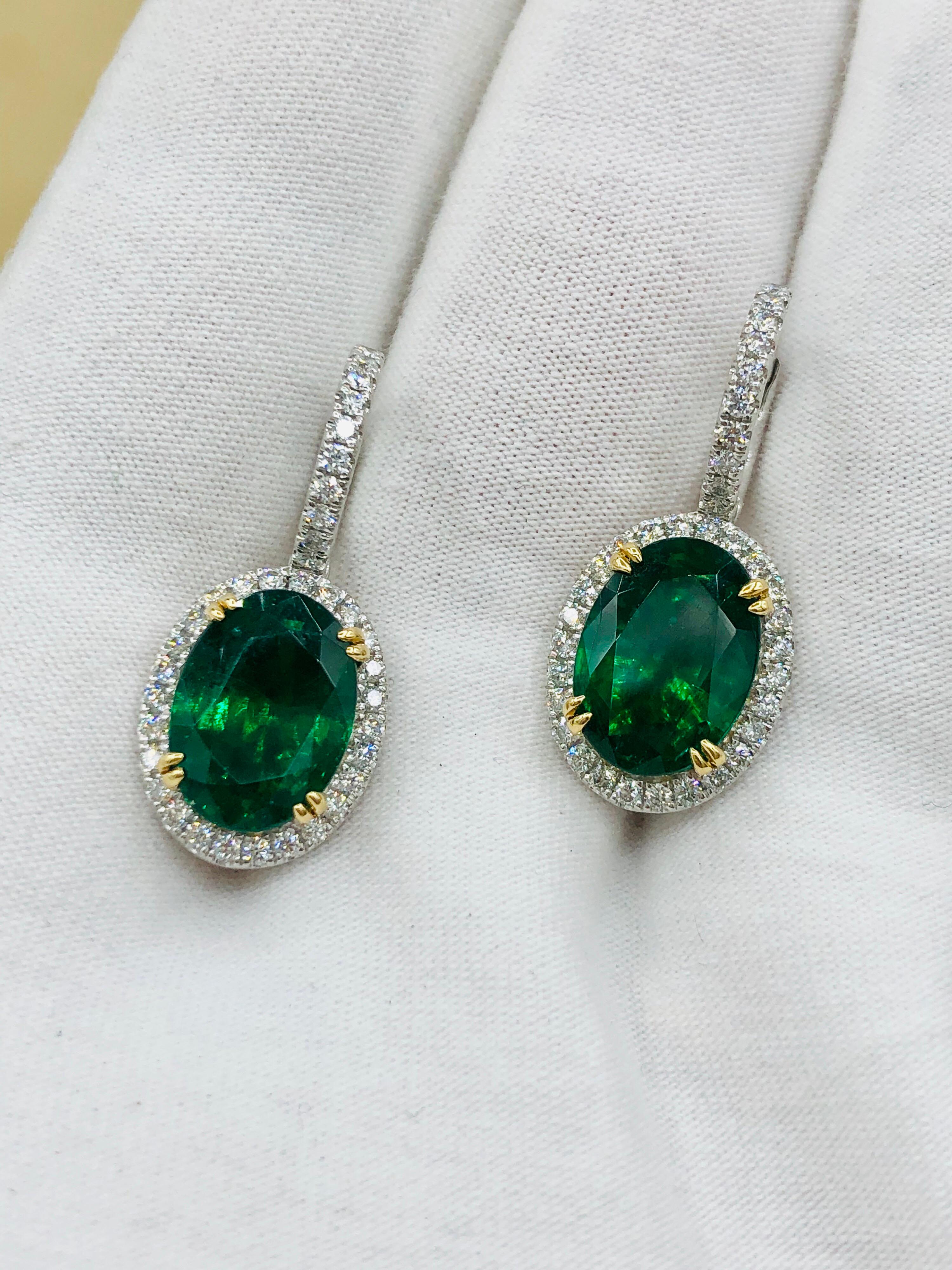 Emilio Jewelry Certified 8.49 Carat Platinum Emerald Diamond Earrings For Sale 7