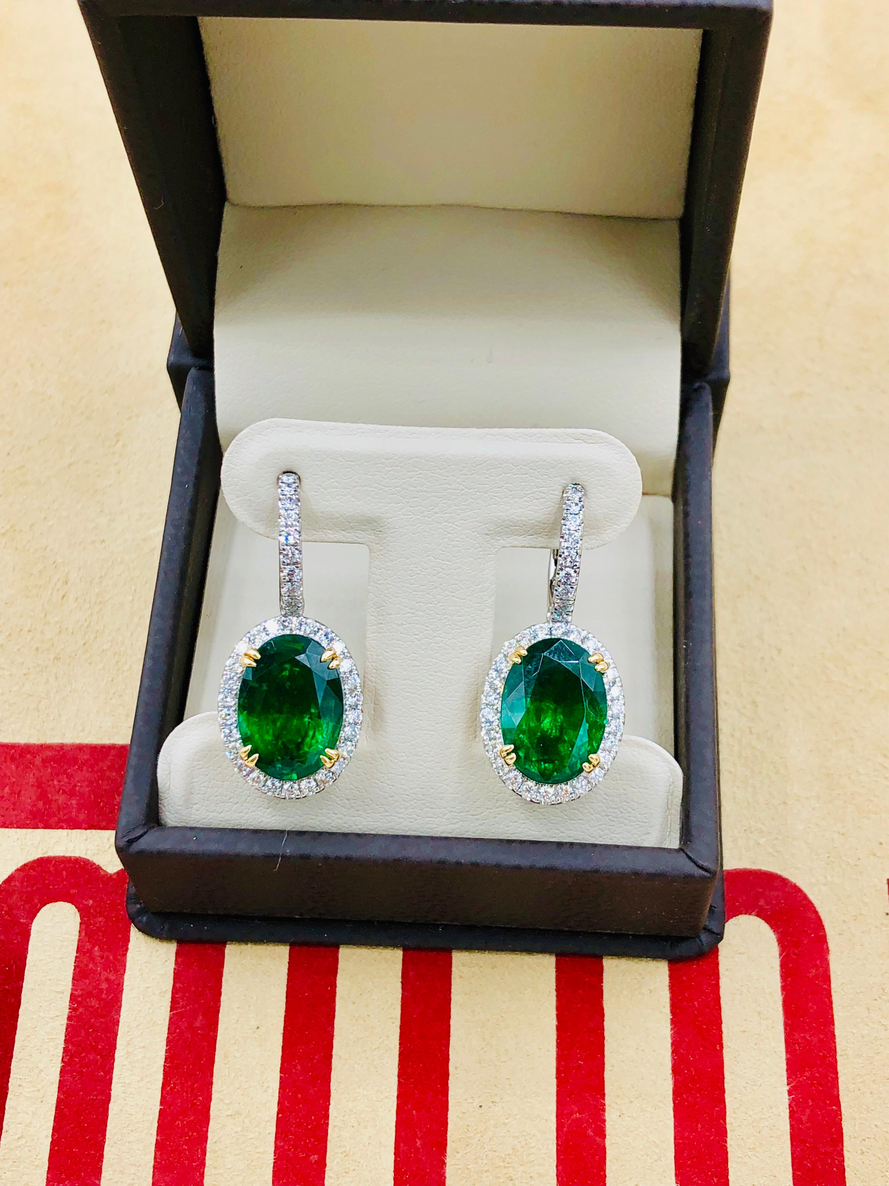 Emilio Jewelry Certified 8.49 Carat Platinum Emerald Diamond Earrings For Sale 8