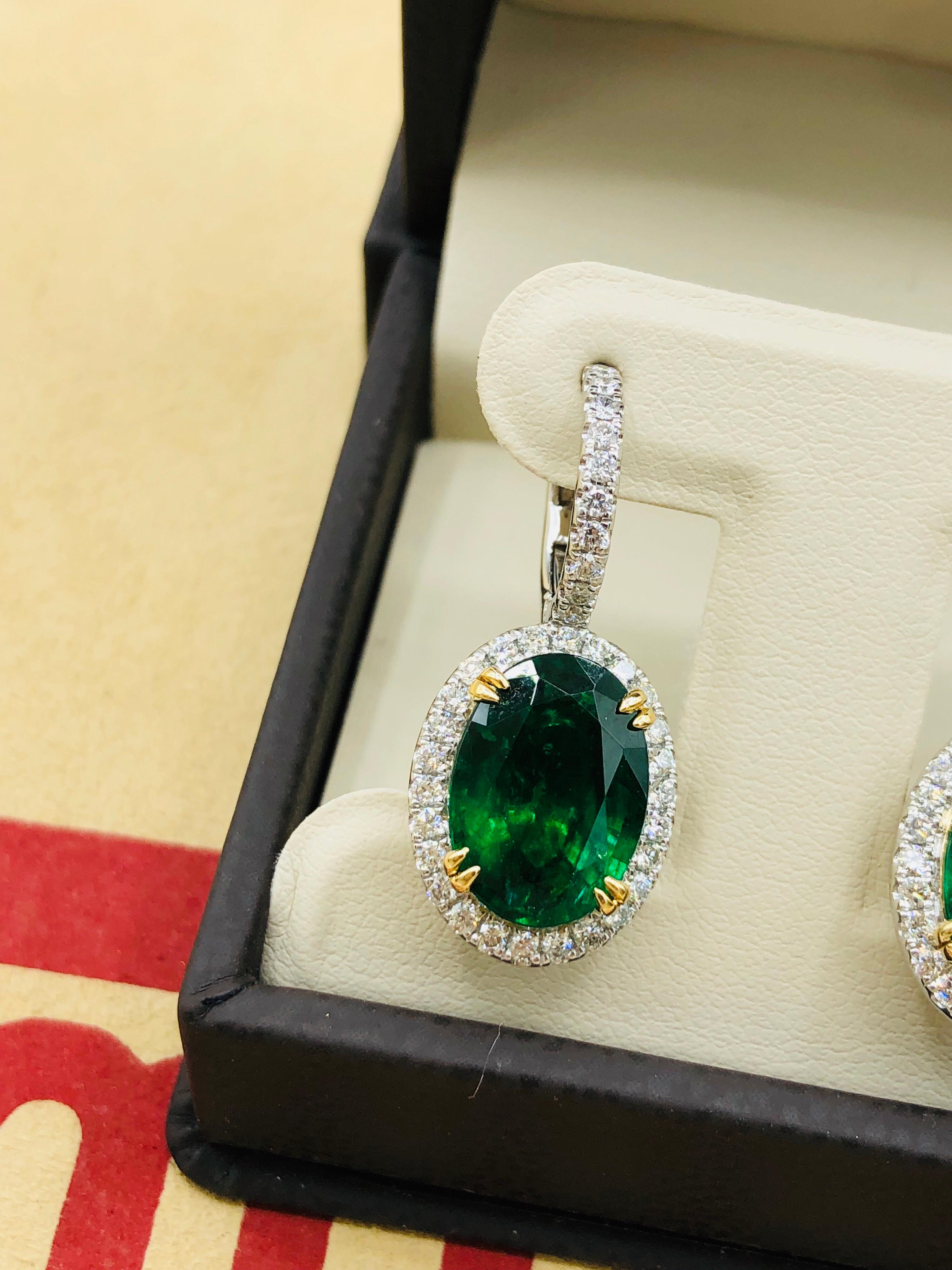 Emilio Jewelry Certified 8.49 Carat Platinum Emerald Diamond Earrings For Sale 9