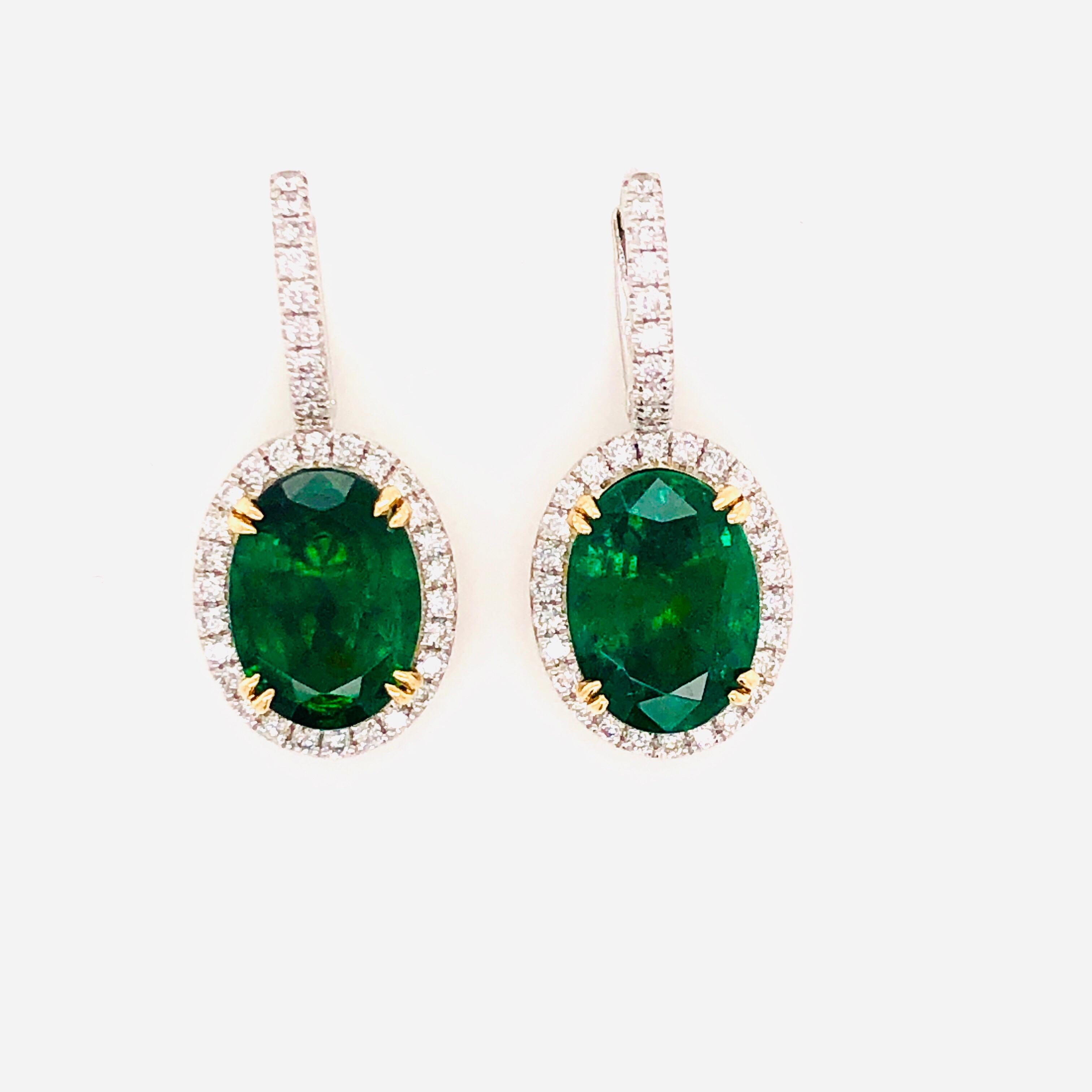 Emilio Jewelry Certified 8.49 Carat Platinum Emerald Diamond Earrings For Sale 12