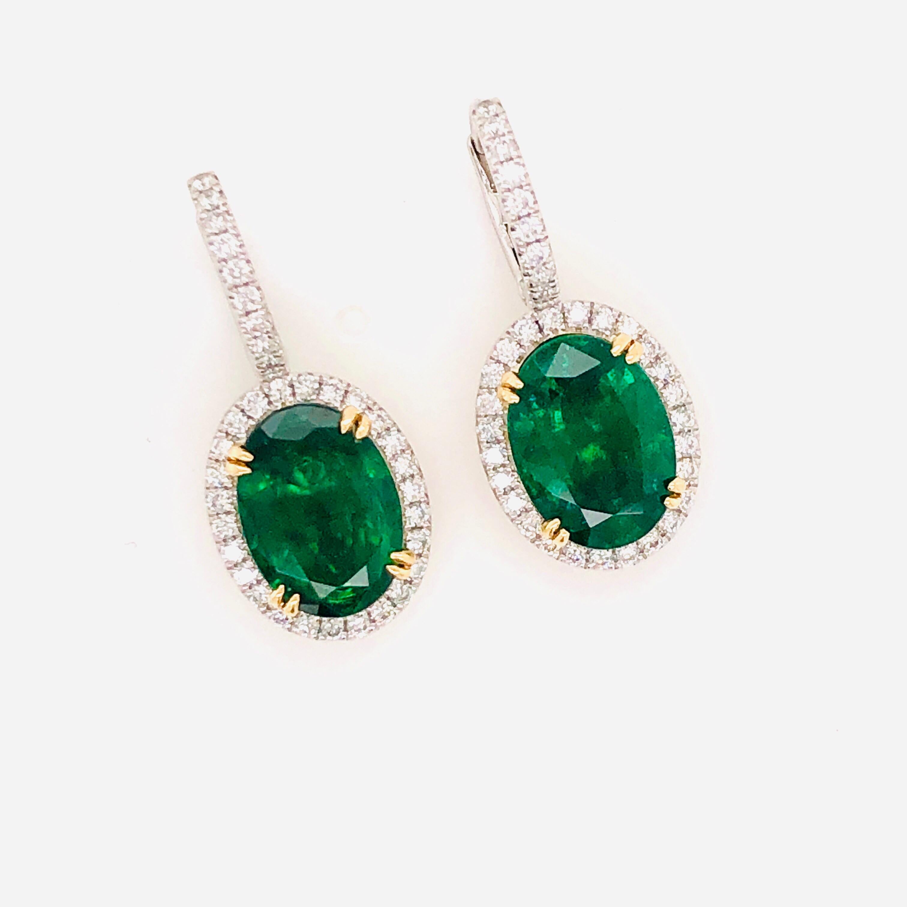 Emilio Jewelry Certified 8.49 Carat Platinum Emerald Diamond Earrings For Sale 13