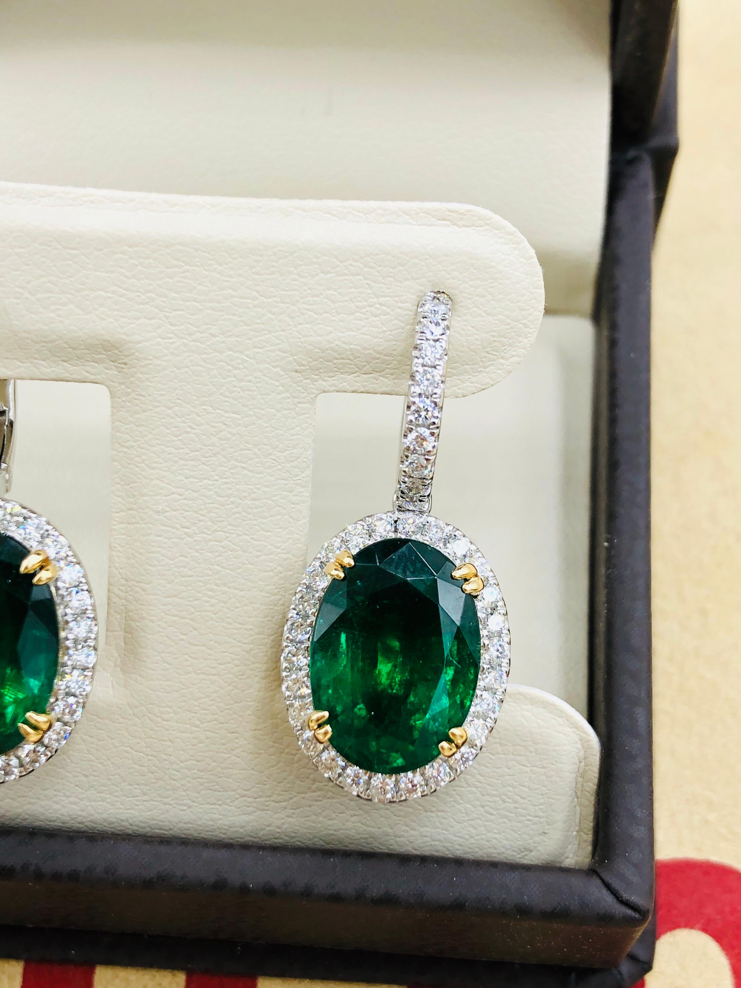 Emilio Jewelry Certified 8.49 Carat Platinum Emerald Diamond Earrings For Sale 10