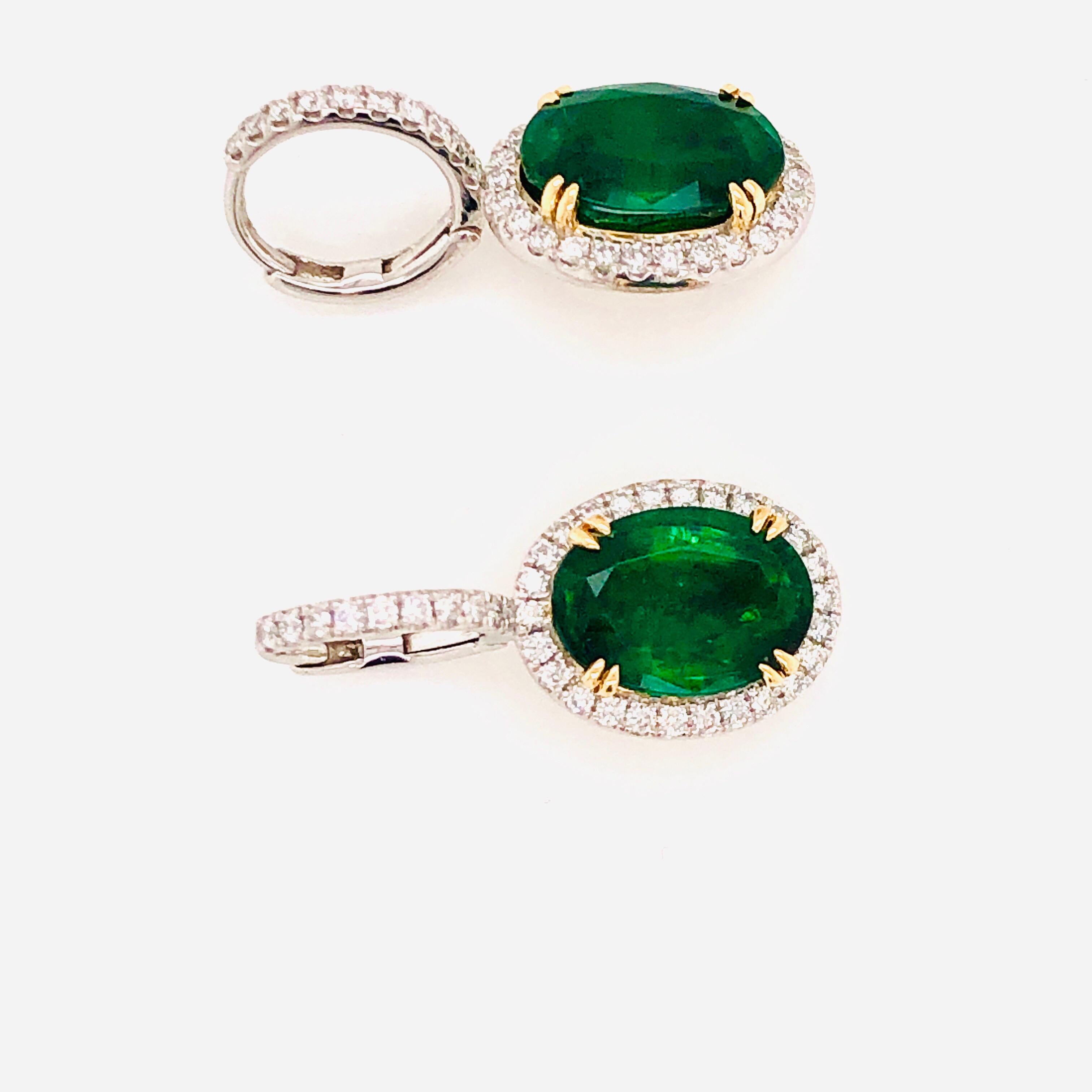 Emilio Jewelry Certified 8.49 Carat Platinum Emerald Diamond Earrings For Sale 14