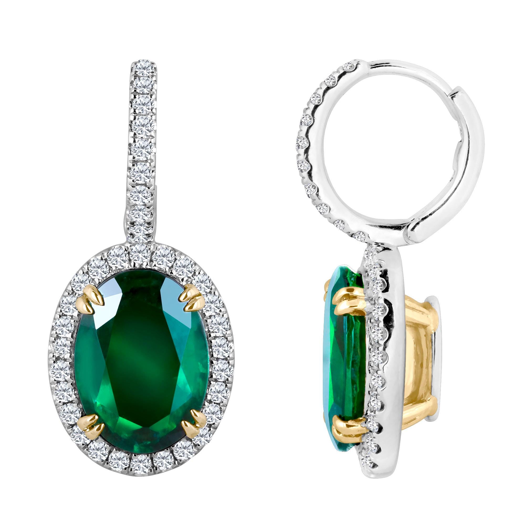 Emilio Jewelry Certified 8.49 Carat Platinum Emerald Diamond Earrings In New Condition For Sale In New York, NY