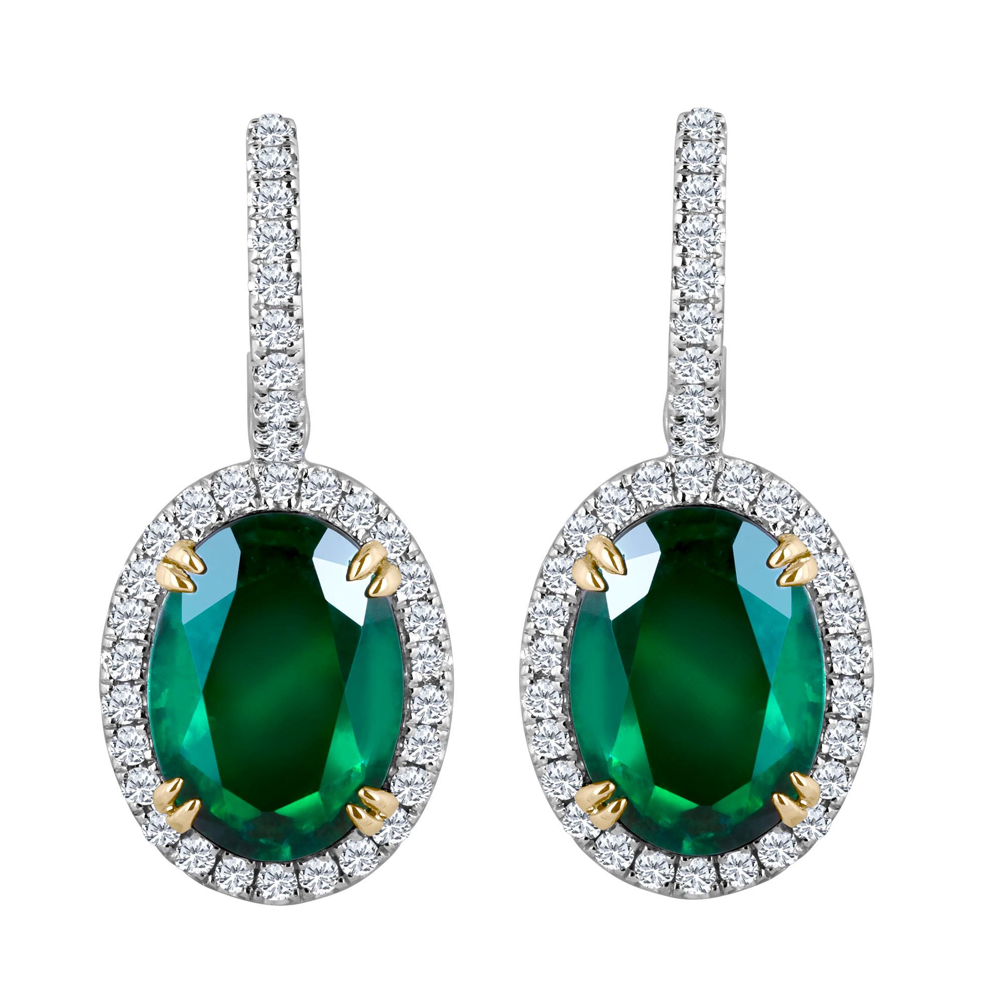 Emilio Jewelry Certified 8.49 Carat Platinum Emerald Diamond Earrings For Sale