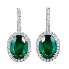 Used Emilio Jewelry Certified 8.49 Carat Platinum Emerald Diamond Earrings