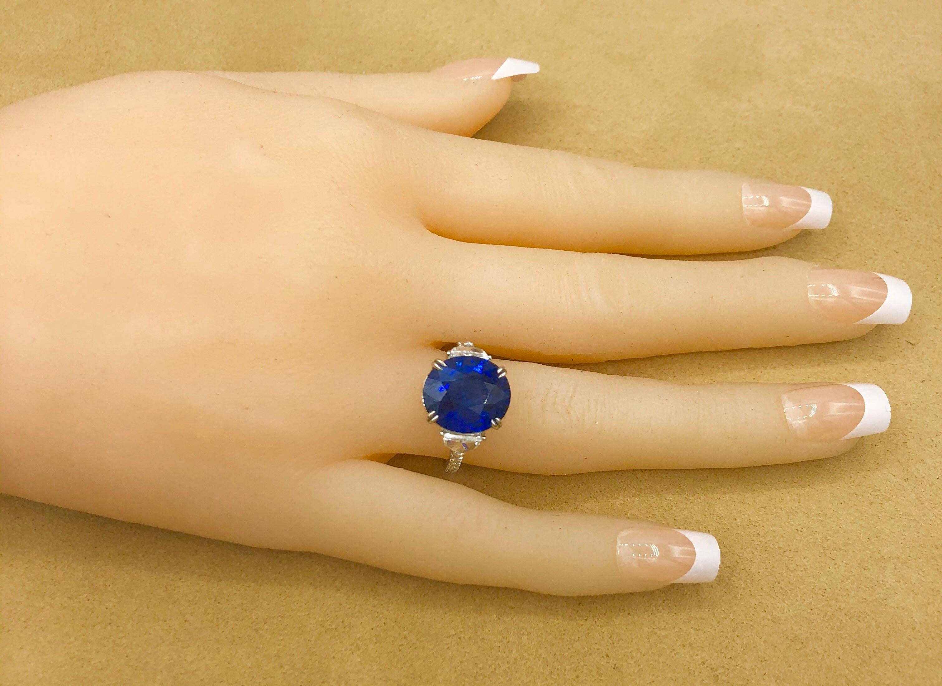 Emilio Jewelry Certified 8.75 Carat Vivid Blue Sapphire Diamond Ring 6