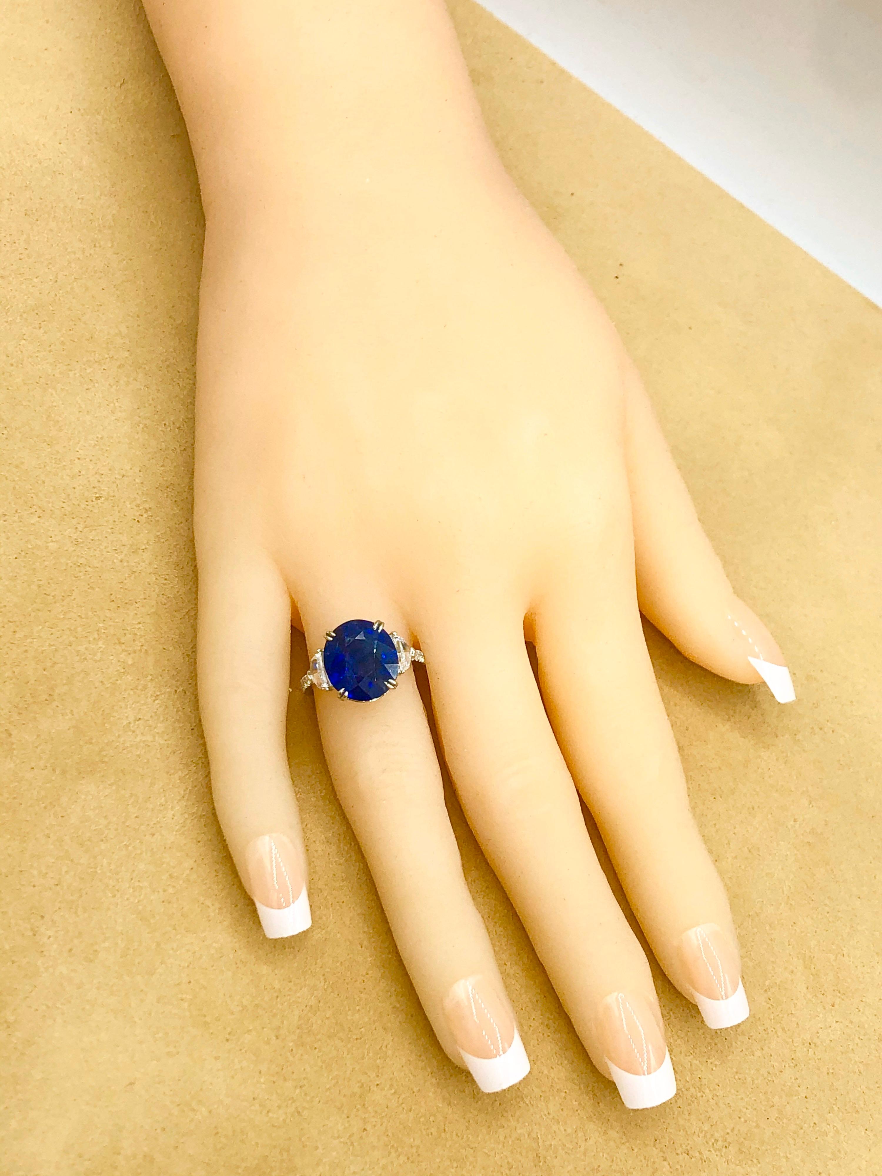 Emilio Jewelry Certified 8.75 Carat Vivid Blue Sapphire Diamond Ring 7