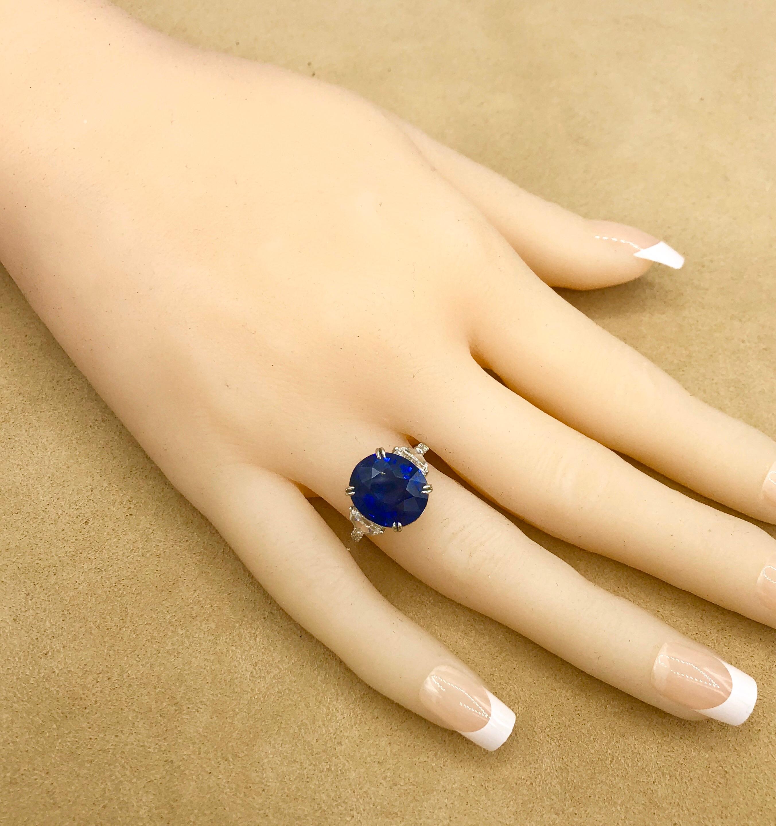Emilio Jewelry Certified 8.75 Carat Vivid Blue Sapphire Diamond Ring 8