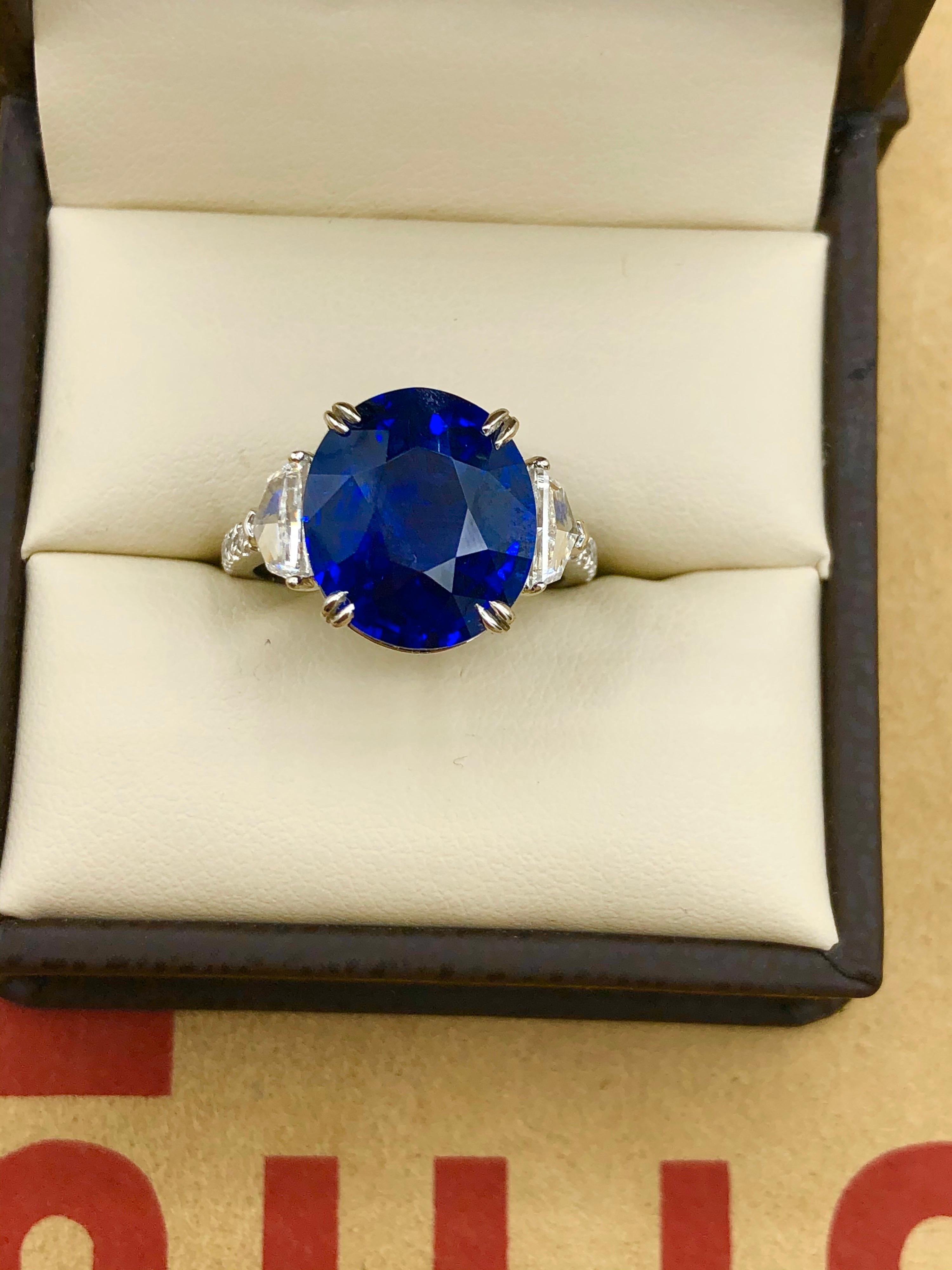 Emilio Jewelry Certified 8.75 Carat Vivid Blue Sapphire Diamond Ring 3
