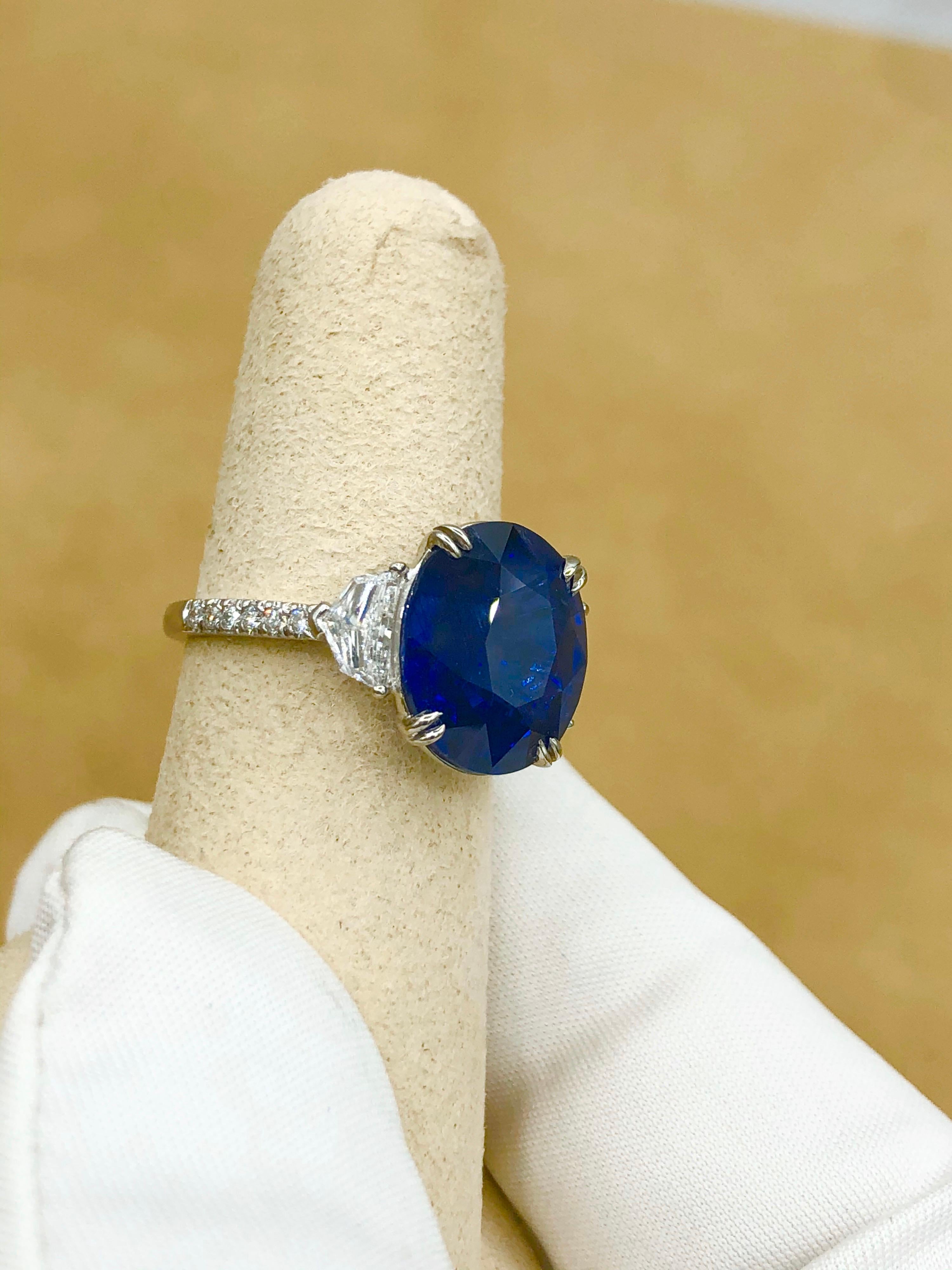 Emilio Jewelry Certified 8.75 Carat Vivid Blue Sapphire Diamond Ring 5
