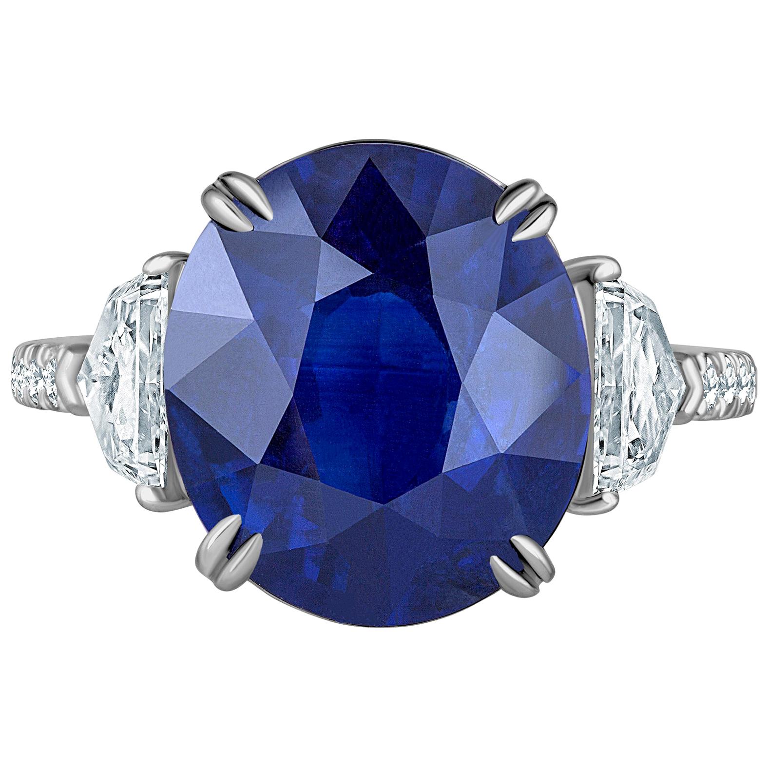 Emilio Jewelry Certified 8.75 Carat Vivid Blue Sapphire Diamond Ring