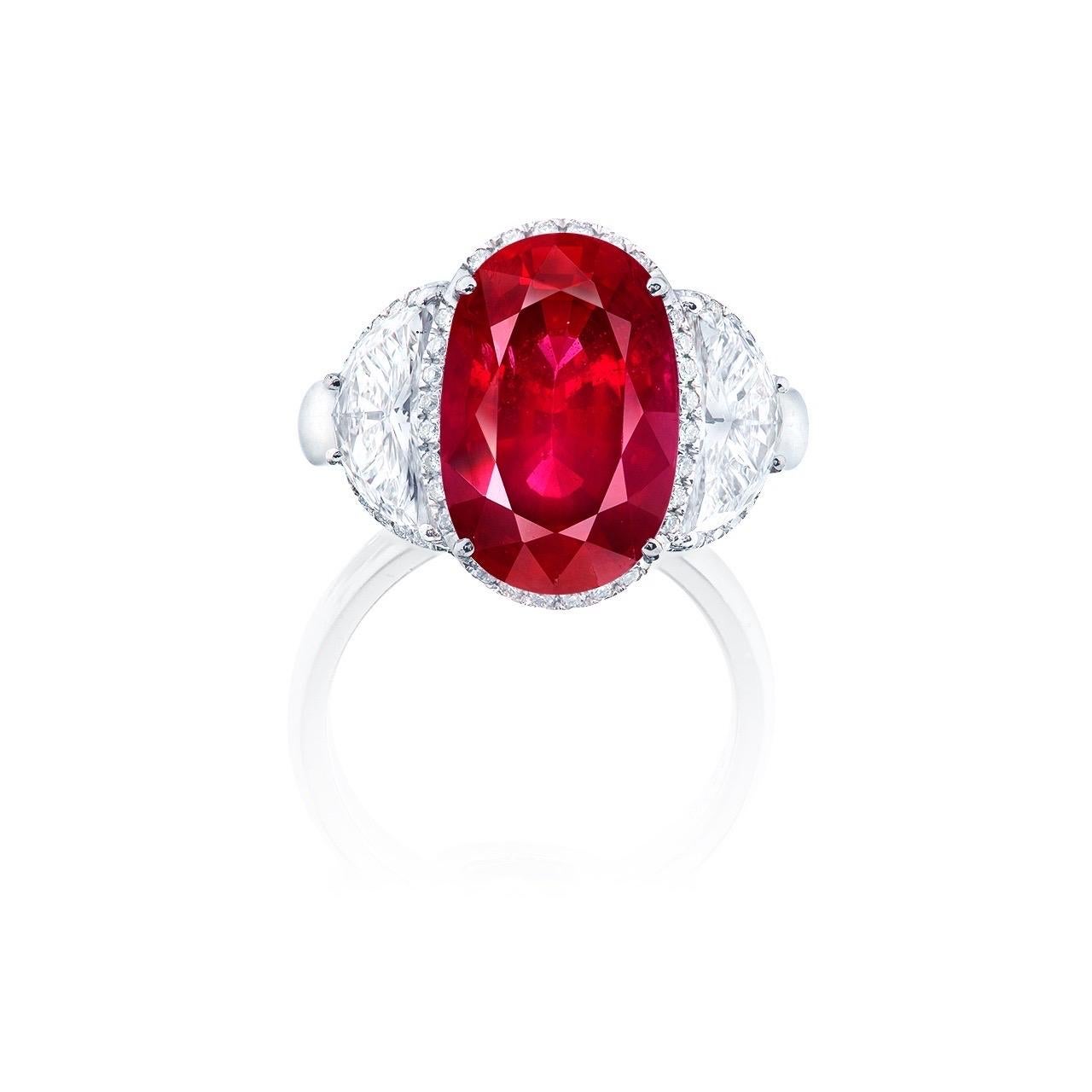 From Emilio Jewelry, a well known and respected wholesaler/dealer located on New York’s iconic Fifth Avenue, 

Main Stone: 7.60 carats Red OVAL