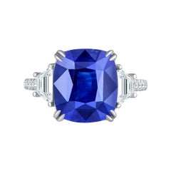 Emilio Jewelry Certified 8.80 Carat Royal Vivid Blue Sapphire Diamond Ring