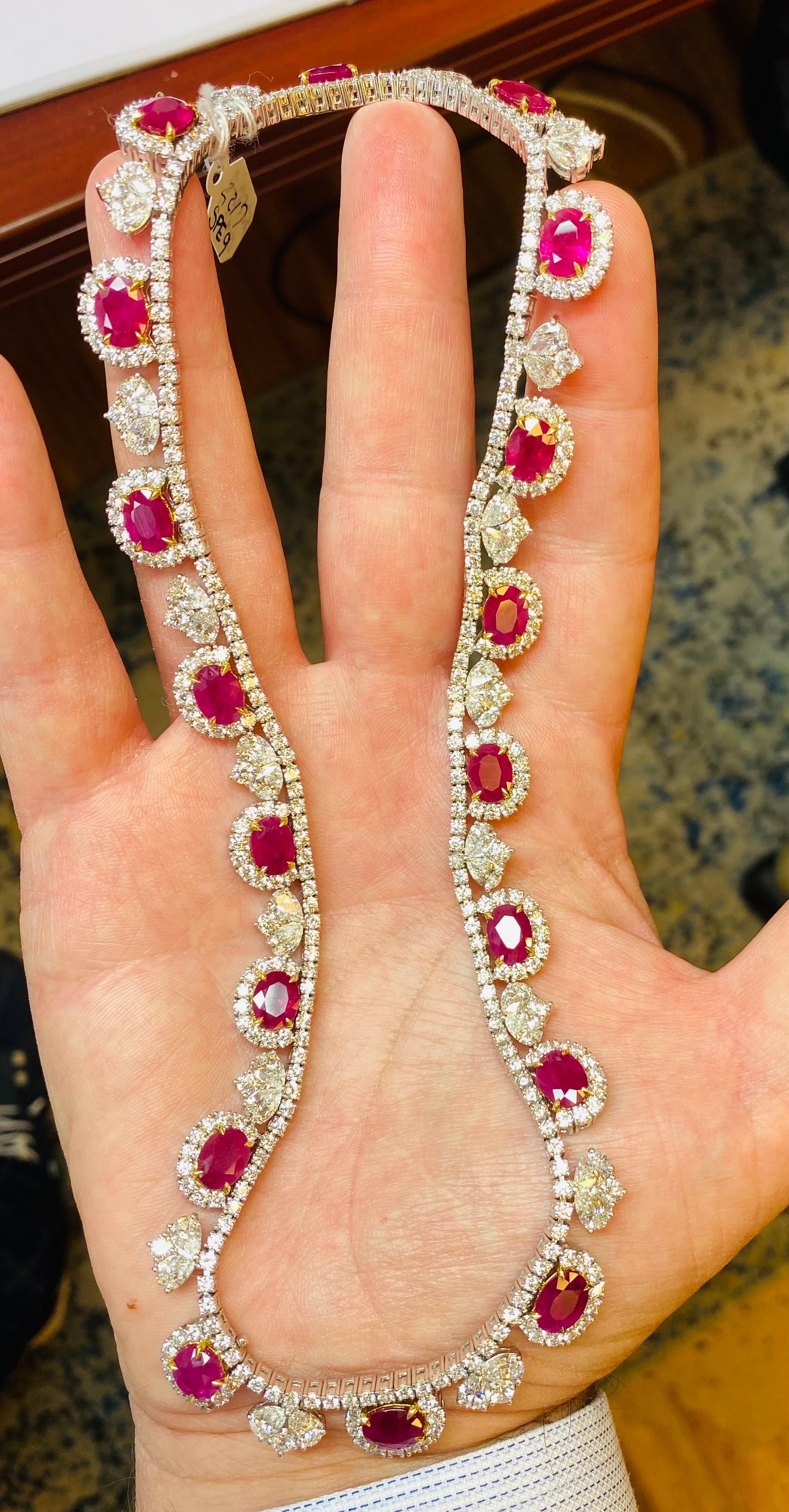From Emilio Jewelry, a well known and respected wholesaler/dealer located on New York’s iconic Fifth Avenue, 
This is a necklace and bracelet sold together, however we are happy to sell either one should you not require both pieces. 
Each Ruby has