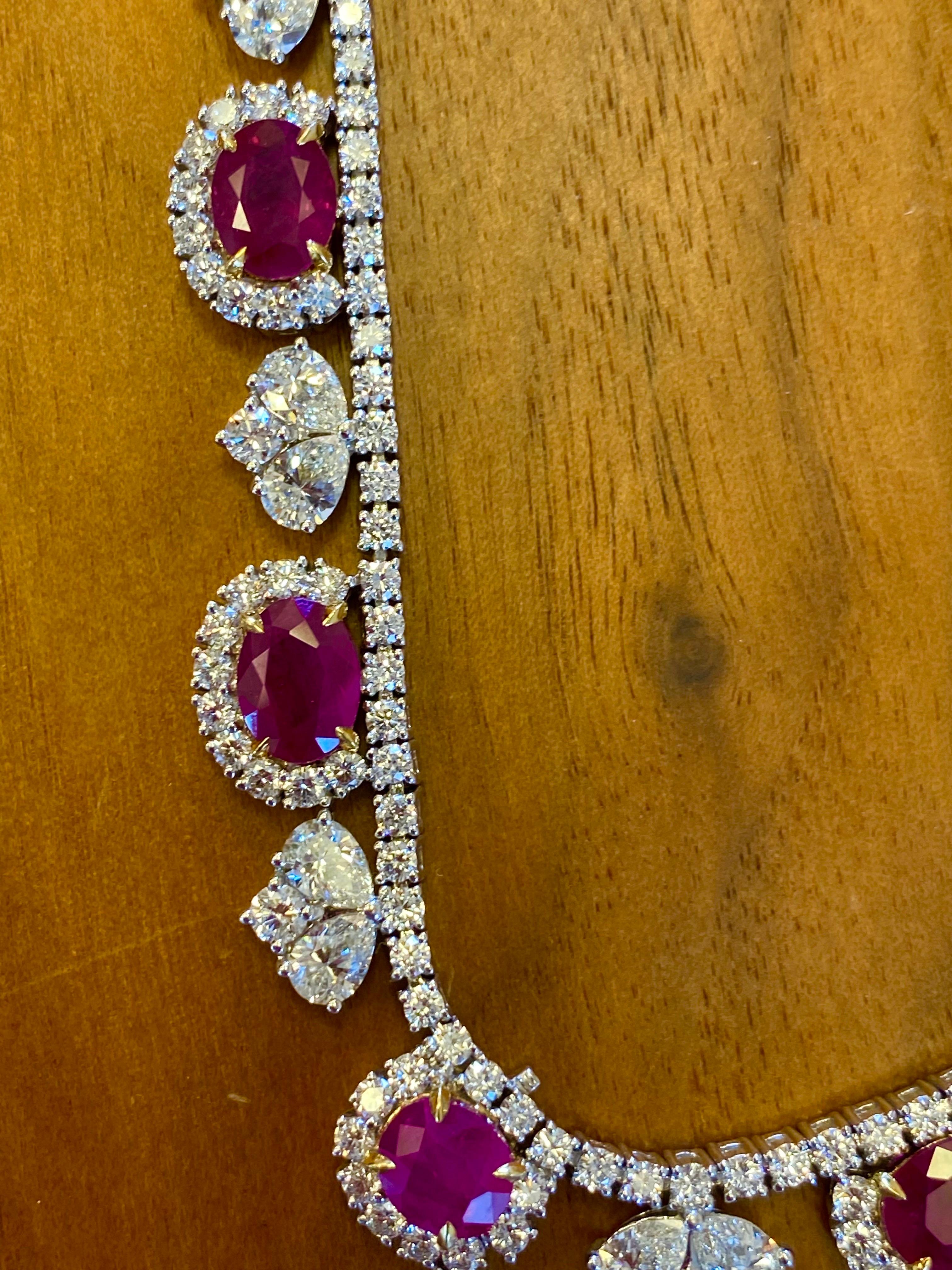 Oval Cut Emilio Jewelry Certified 95.00 Carat Burma Ruby Necklace And Bracelet Set  For Sale