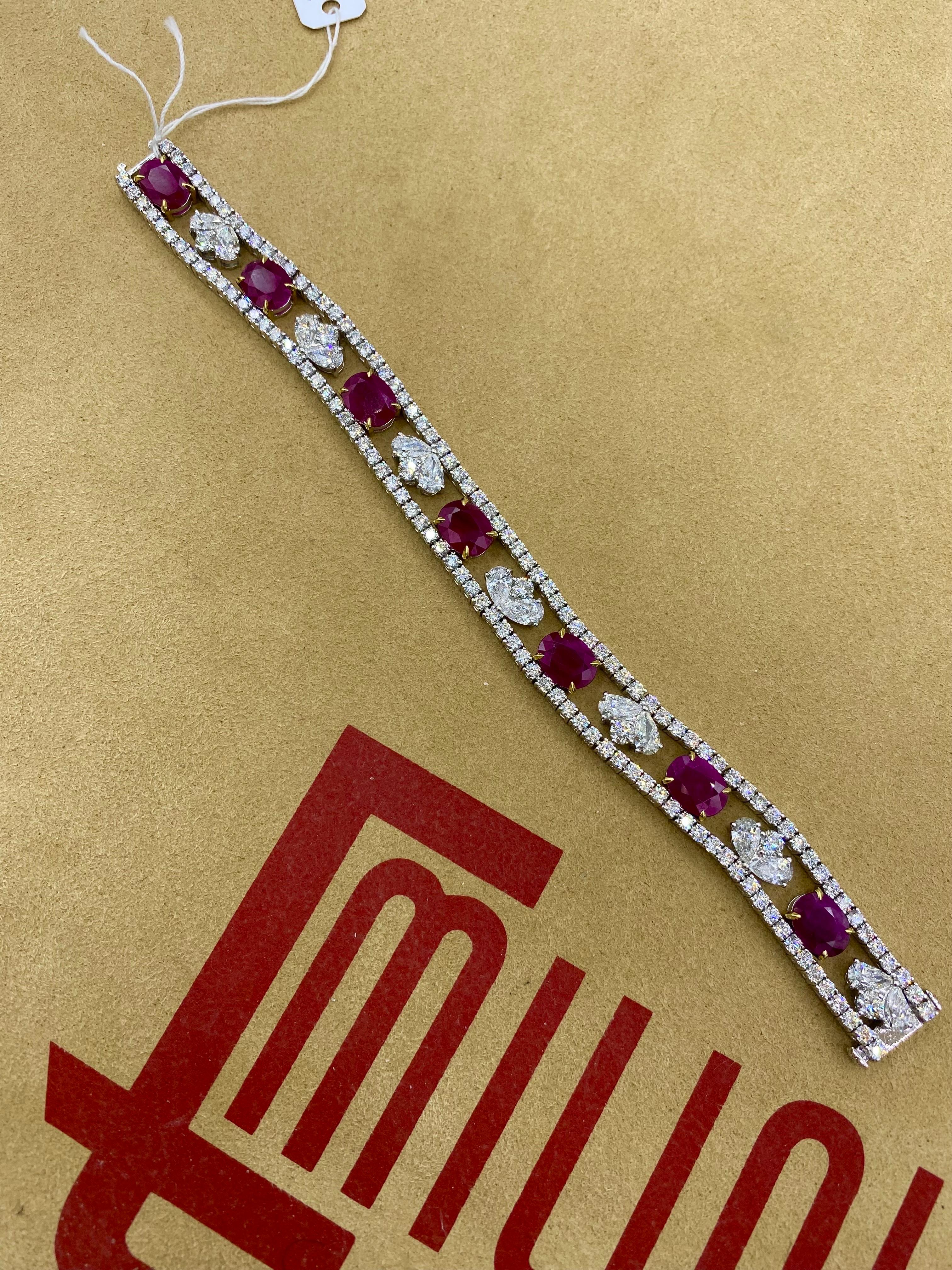 Emilio Jewelry Certified 95.00 Carat Burma Ruby Necklace And Bracelet Set  For Sale 1