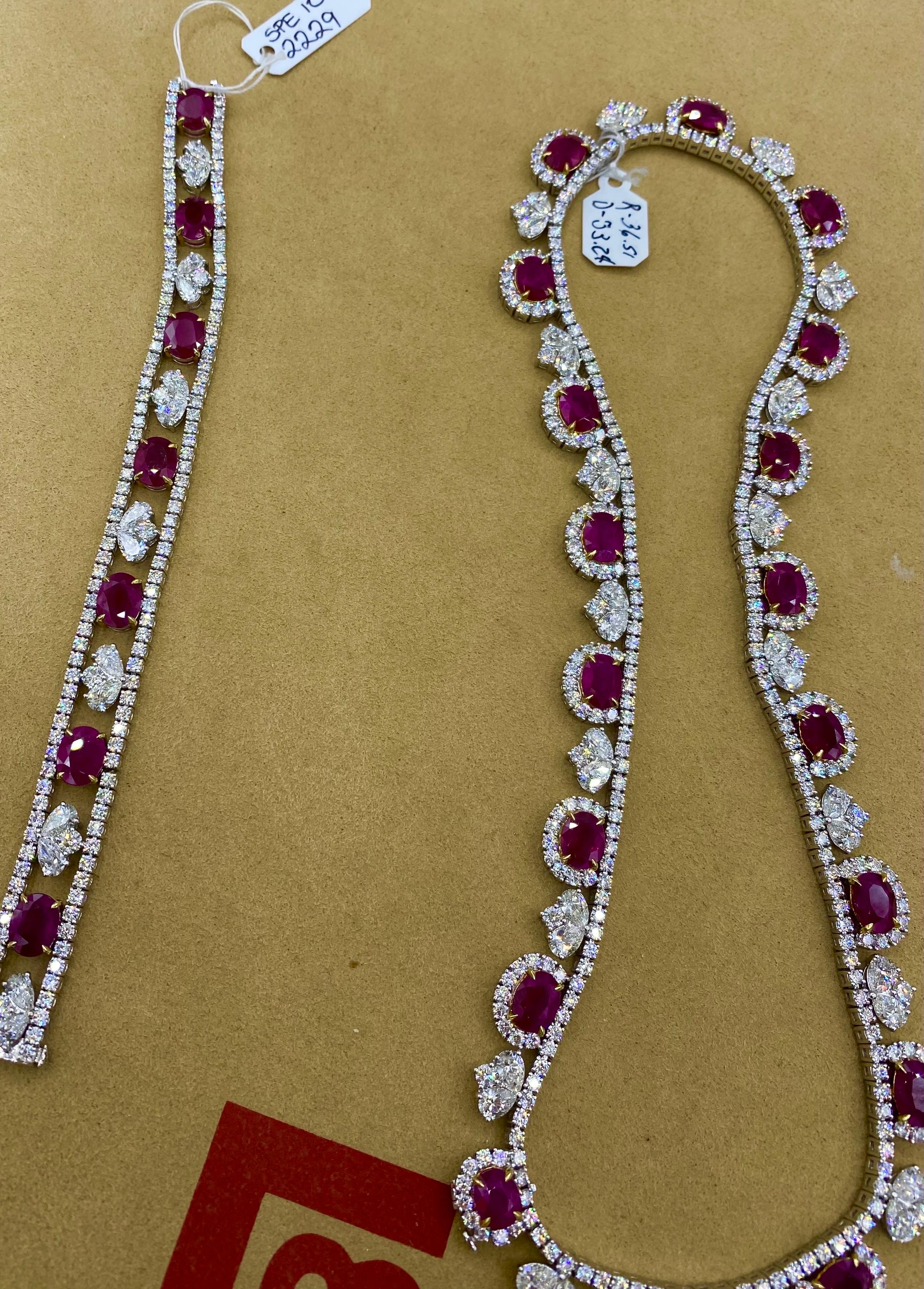 Emilio Jewelry Certified 95.00 Carat Burma Ruby Necklace And Bracelet Set  For Sale 2
