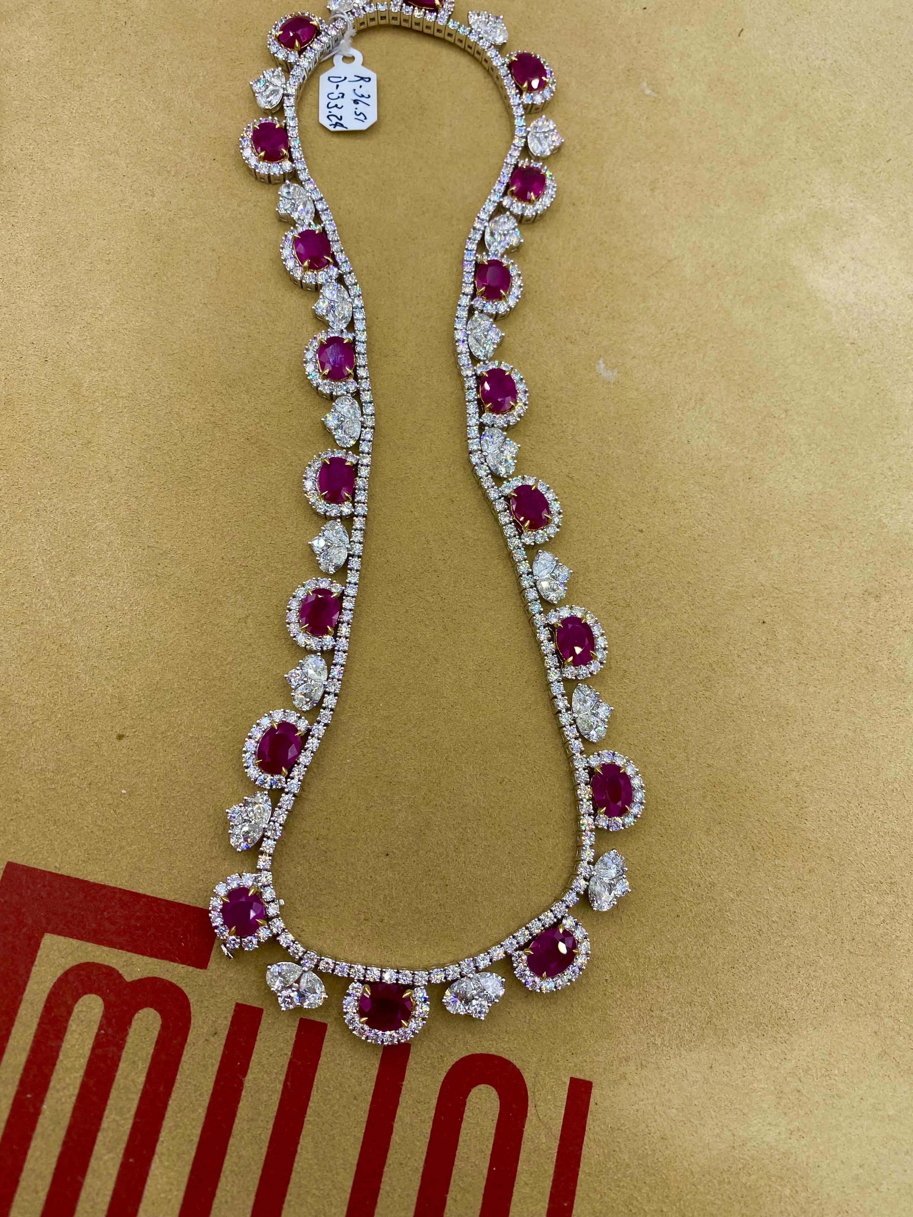 Emilio Jewelry Certified 95.00 Carat Burma Ruby Necklace And Bracelet Set  For Sale 3