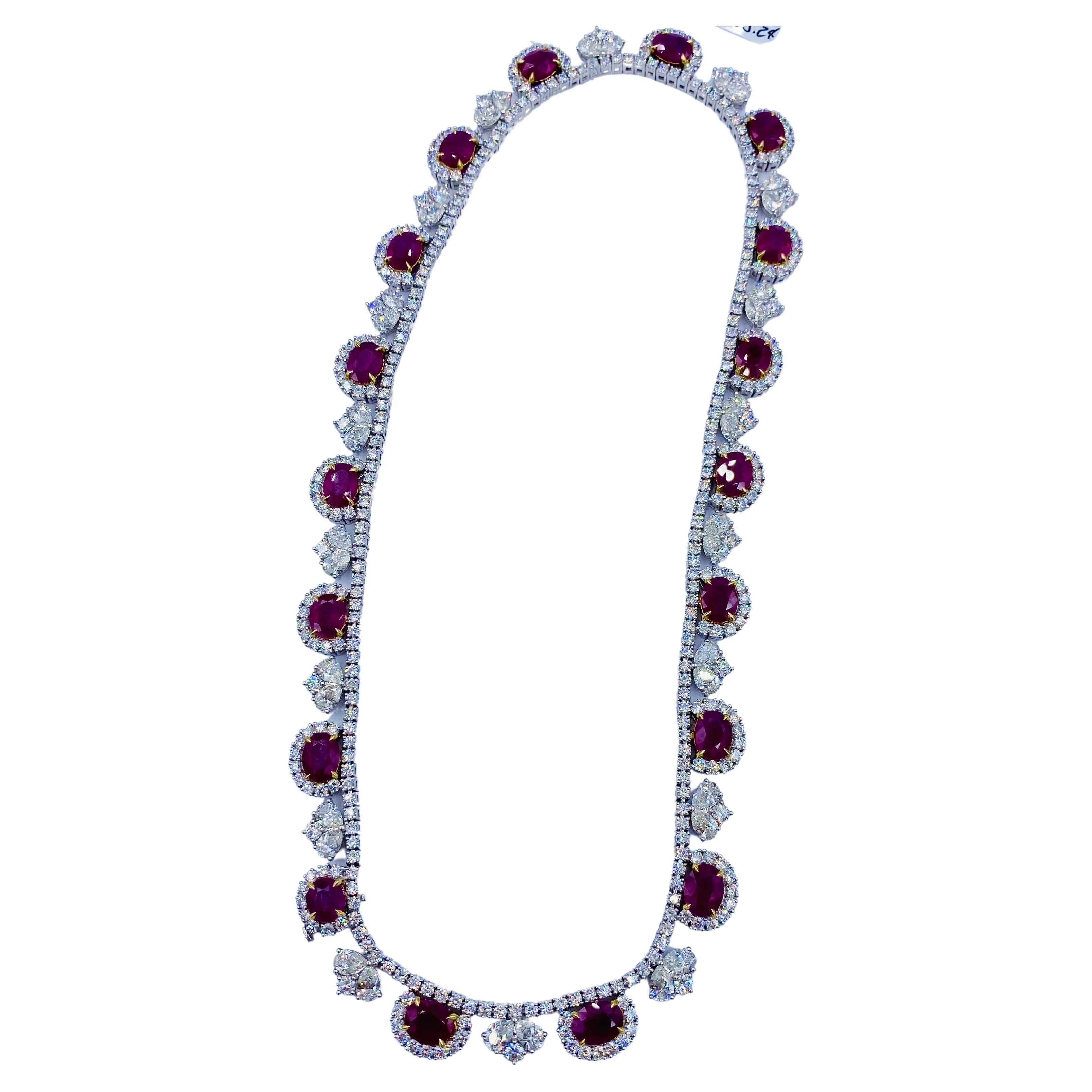 Emilio Jewelry Certified 95.00 Carat Burma Ruby Necklace And Bracelet Set  For Sale