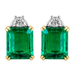 Emilio Jewelry Certified 9.65 Carat Genuine Emerald Diamond Platinum Earrings