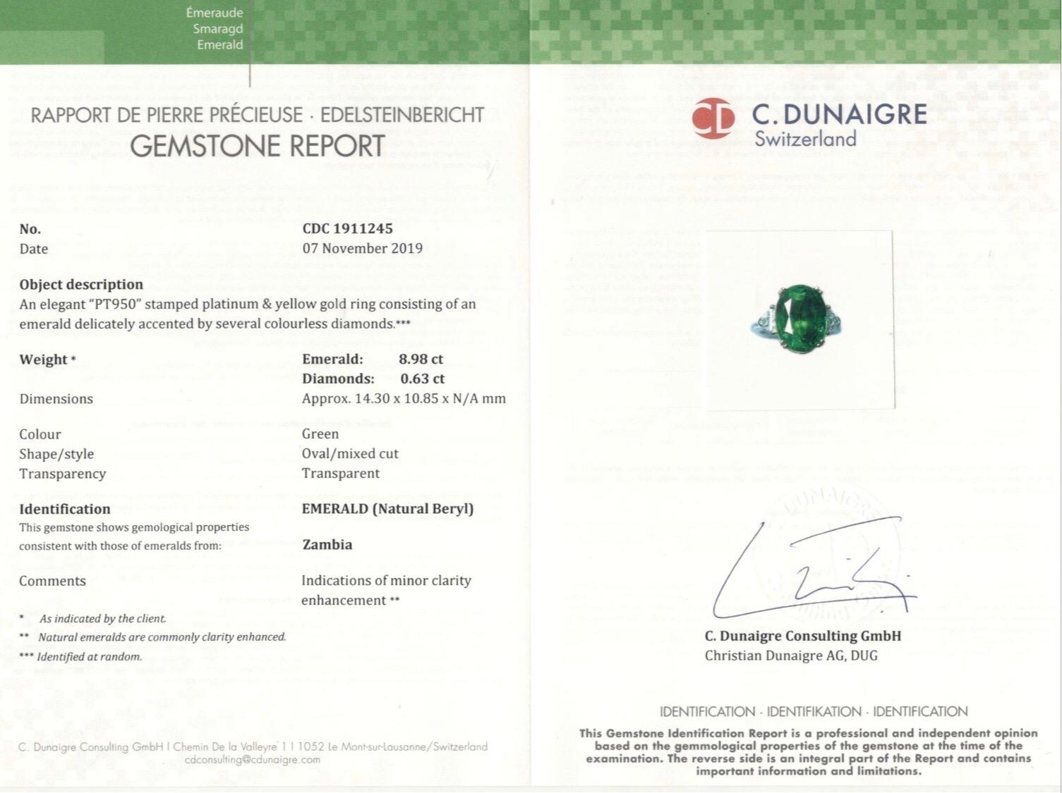 Emilio Jewelry Certified 9.77 Carat Oval Emerald Diamond Ring 1