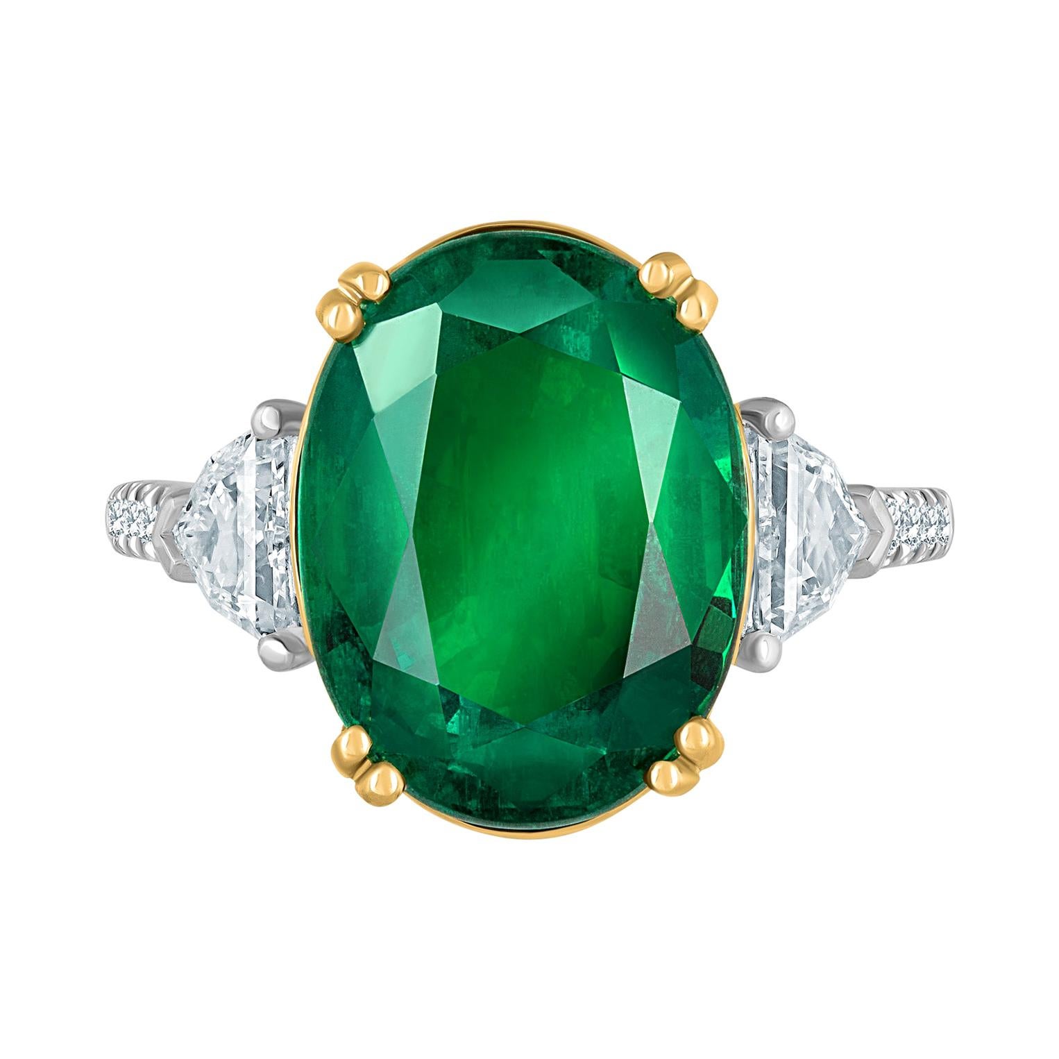 Emilio Jewelry Certified 9.77 Carat Oval Emerald Diamond Ring