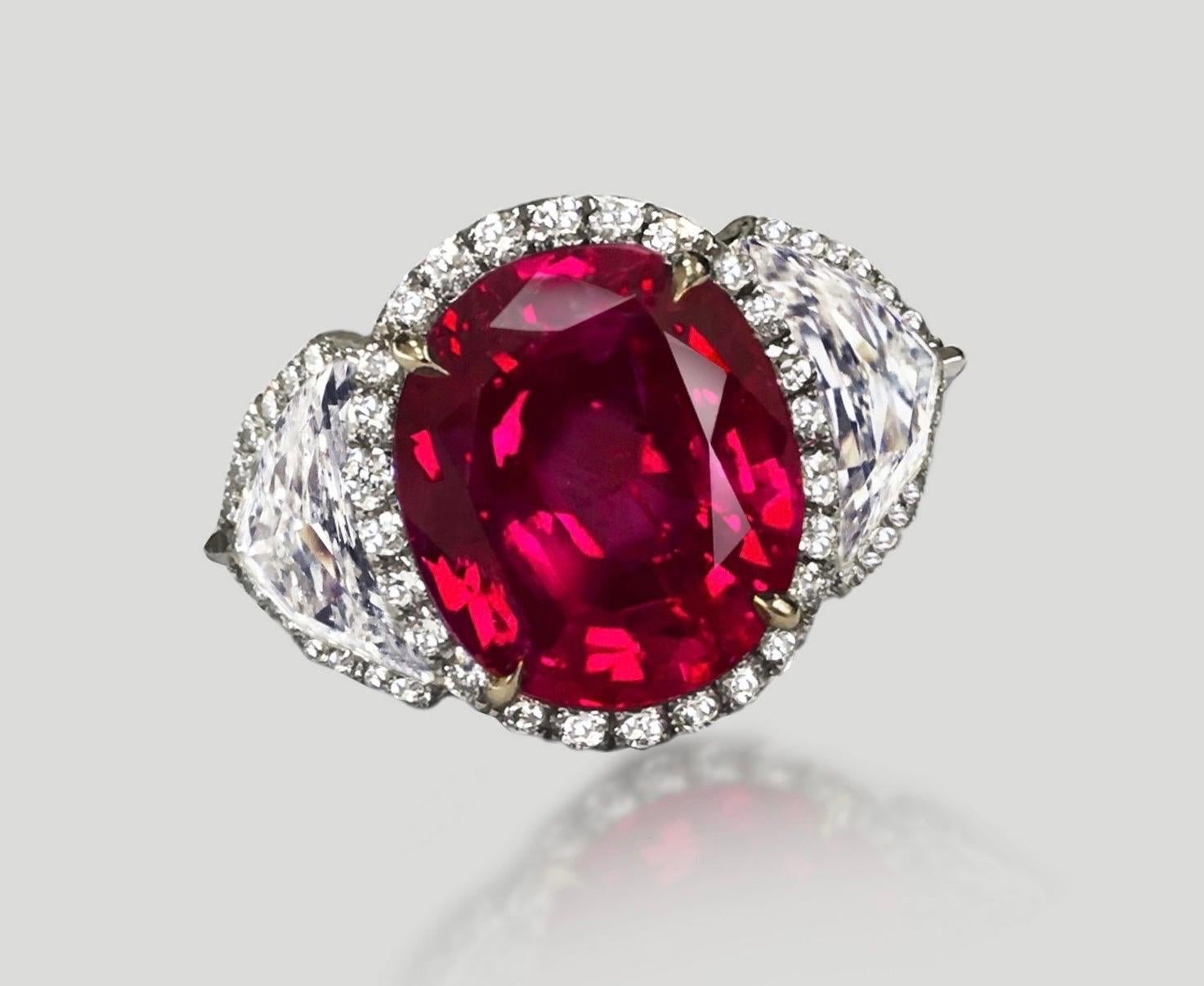 Taille ovale Emilio Jewelry, bague en rubis de Birmanie certifiée sans chaleur en vente
