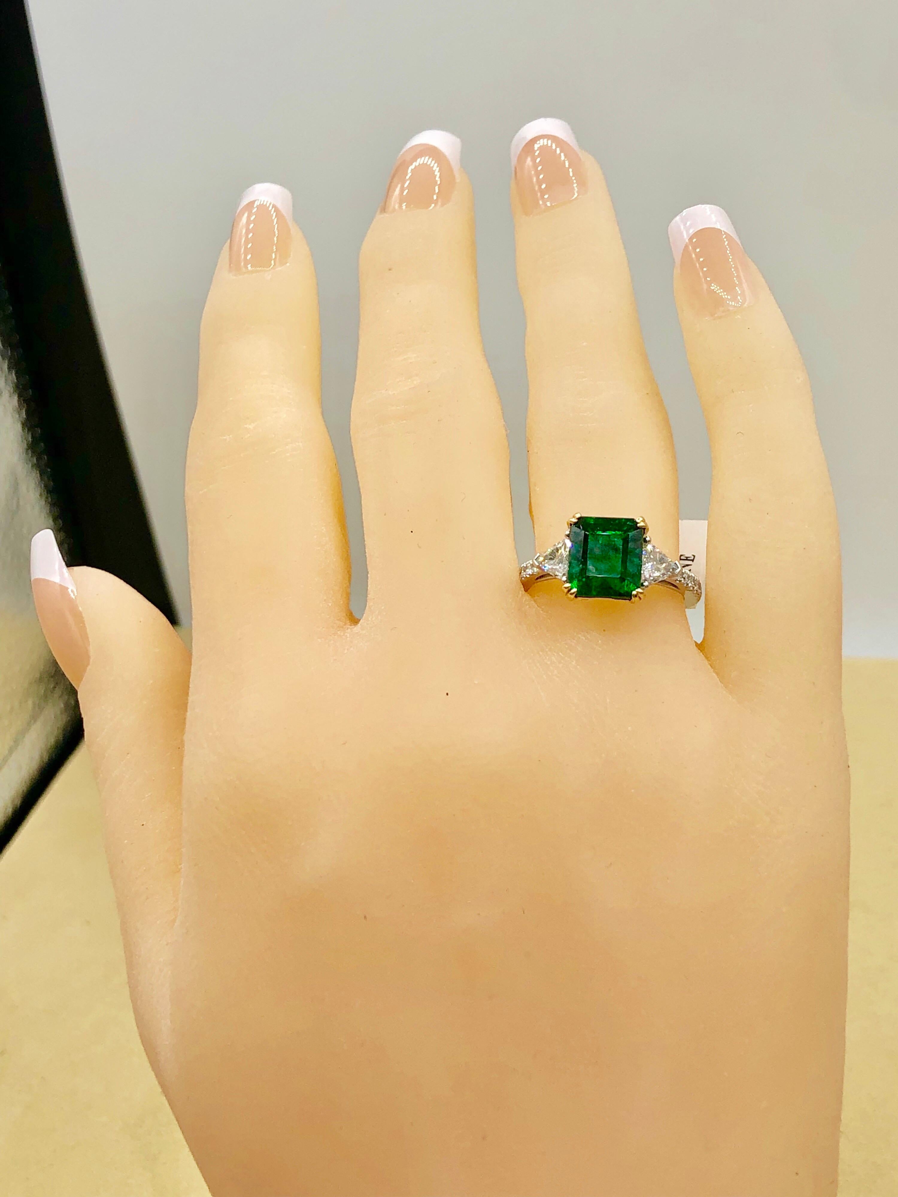 Emilio Jewelry Certified Genuine 3.87 Carat Emerald Platinum Diamond Ring 4